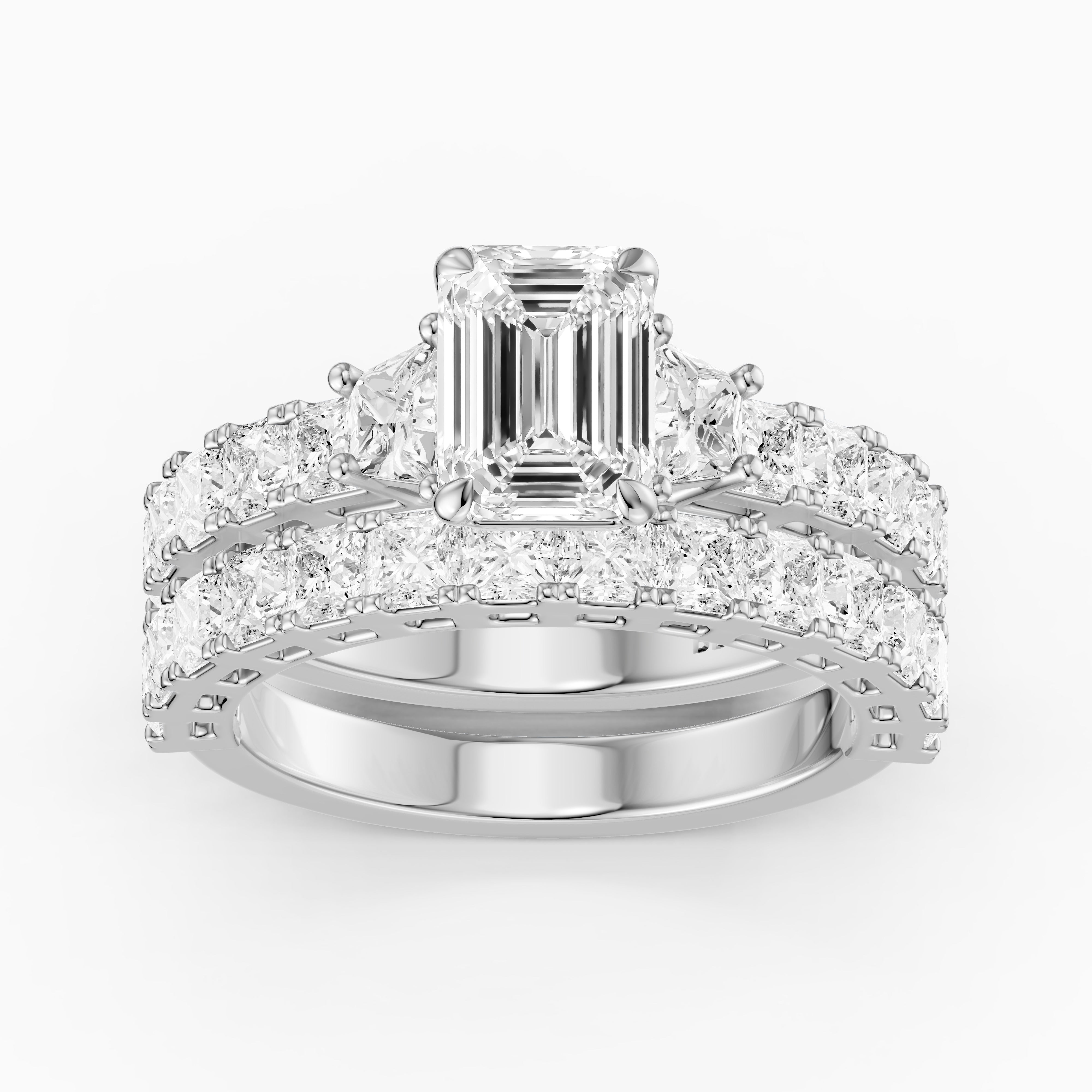 Romilly Emerald Cut Lab Grown Diamond Wide Princess Cut Bridal Set