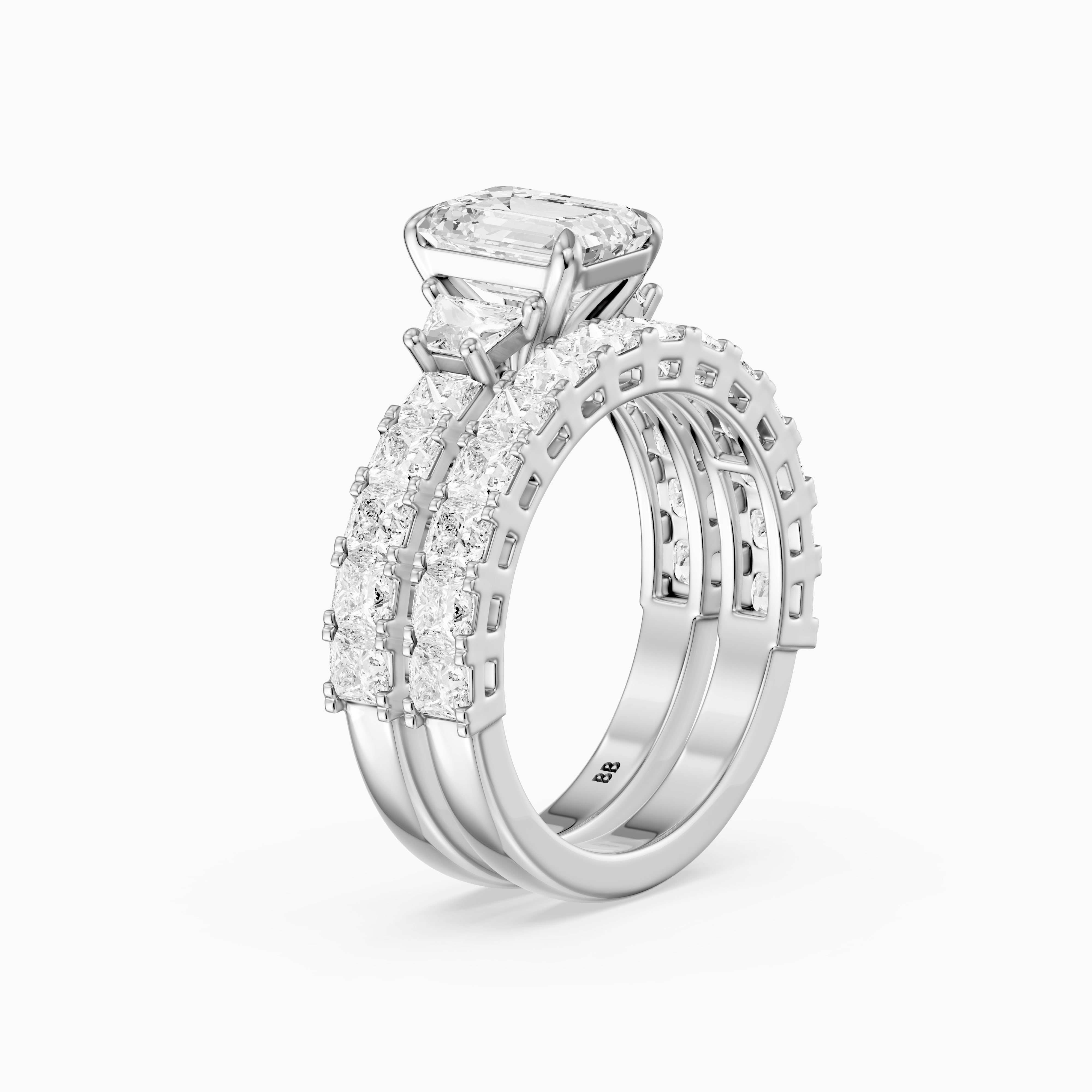 Romilly Emerald Cut Lab Grown Diamond Wide Princess Cut Bridal Set