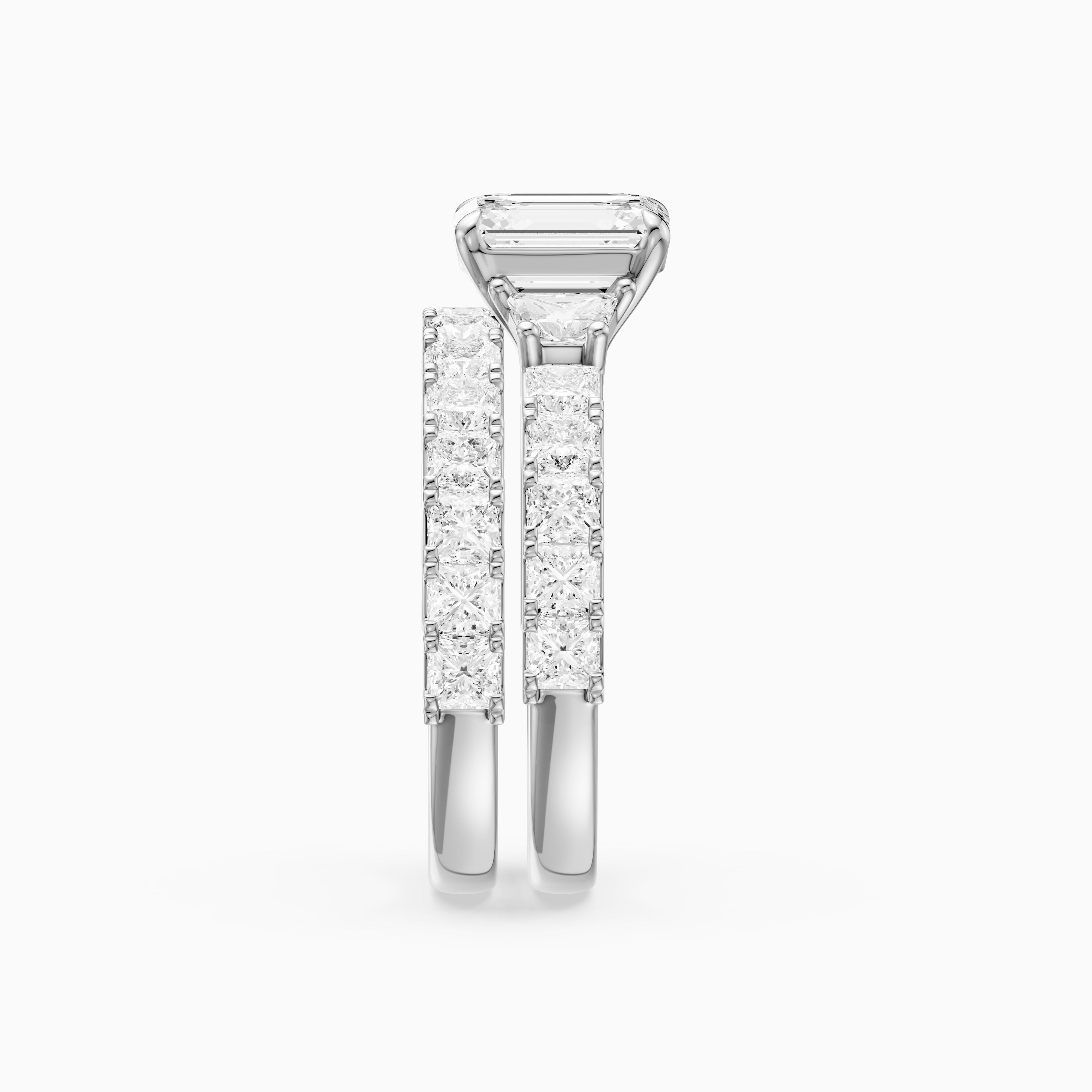 Romilly Emerald Cut Lab Grown Diamond Wide Princess Cut Bridal Set