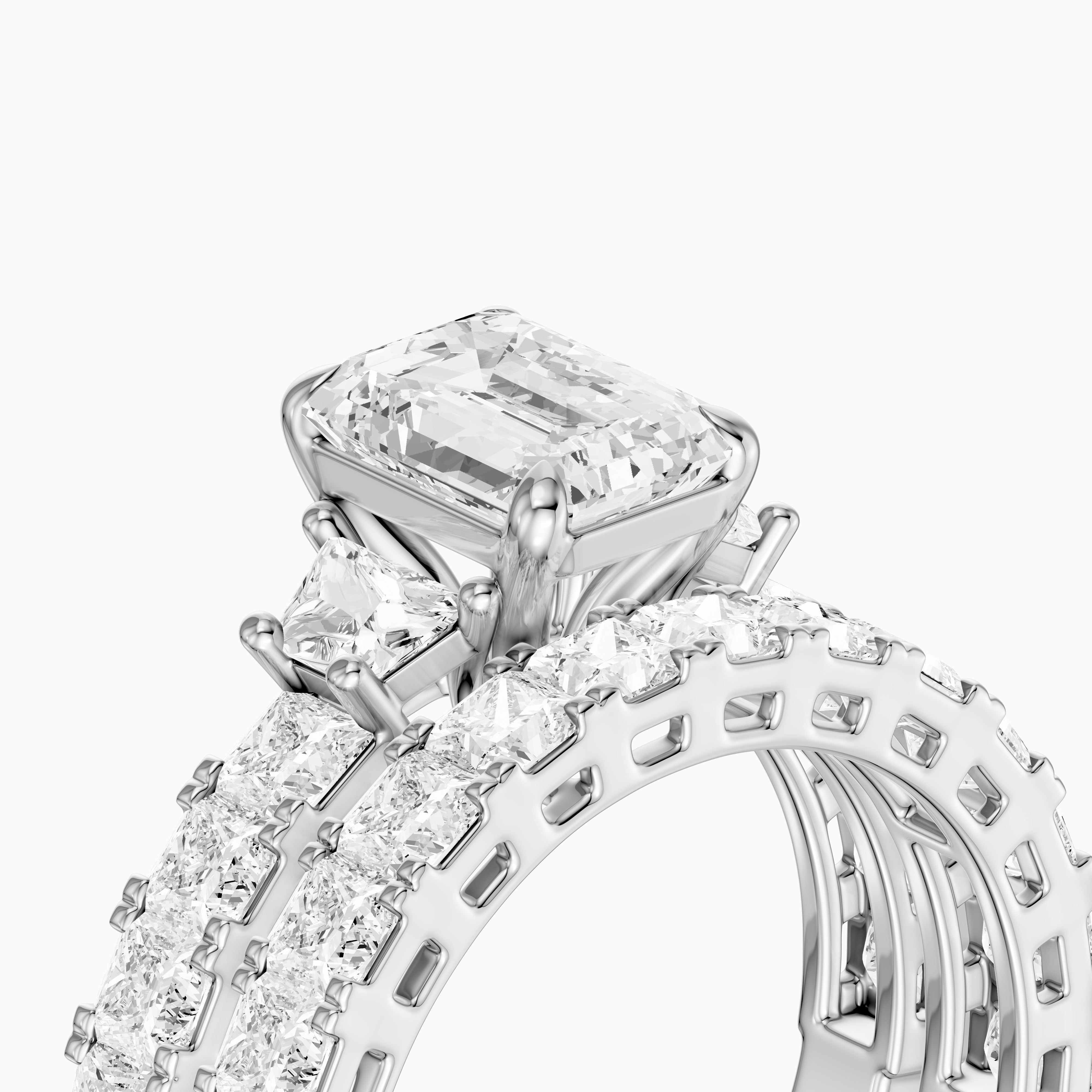Romilly Emerald Cut Lab Grown Diamond Wide Princess Cut Bridal Set