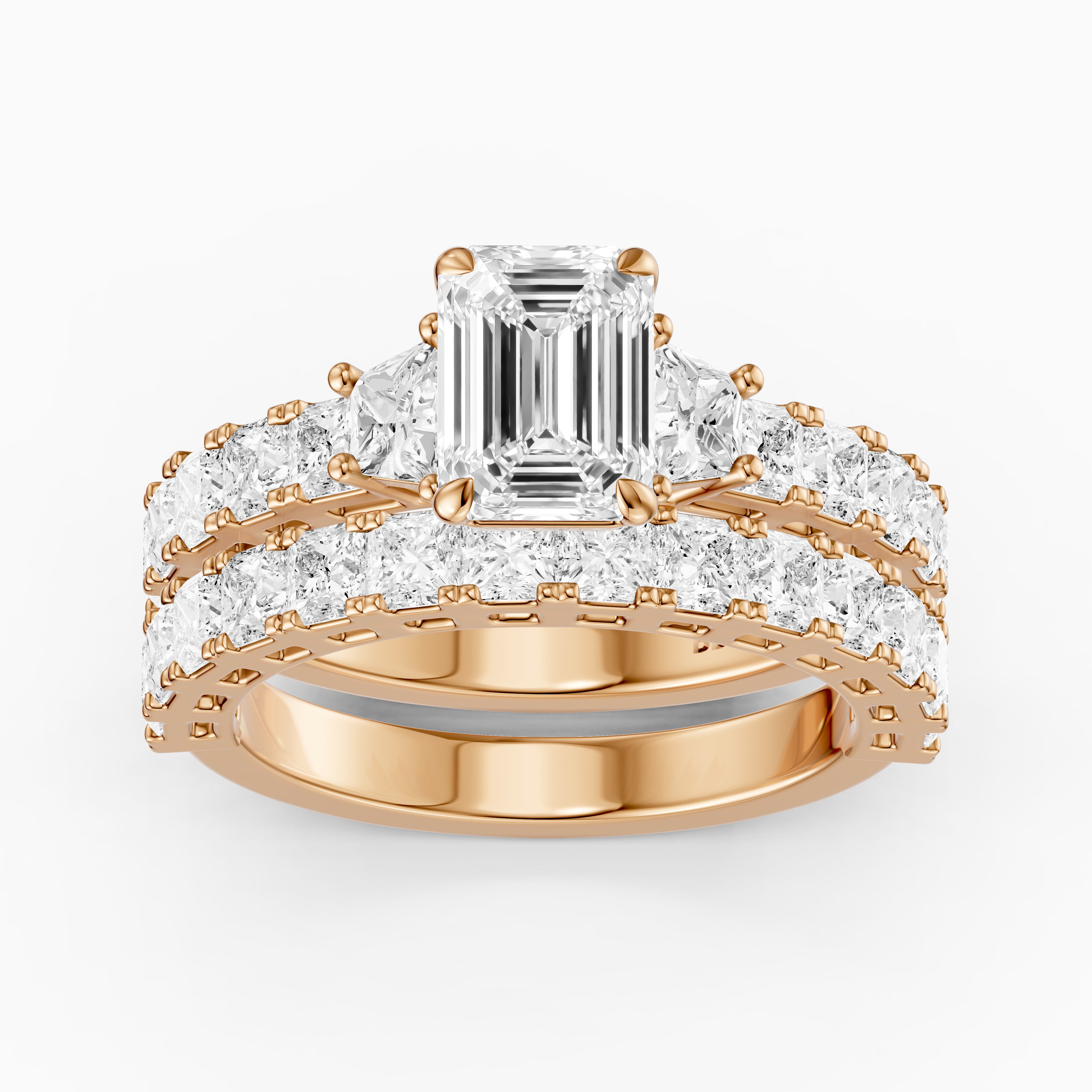 Romilly Emerald Cut Lab Grown Diamond Wide Princess Cut Bridal Set