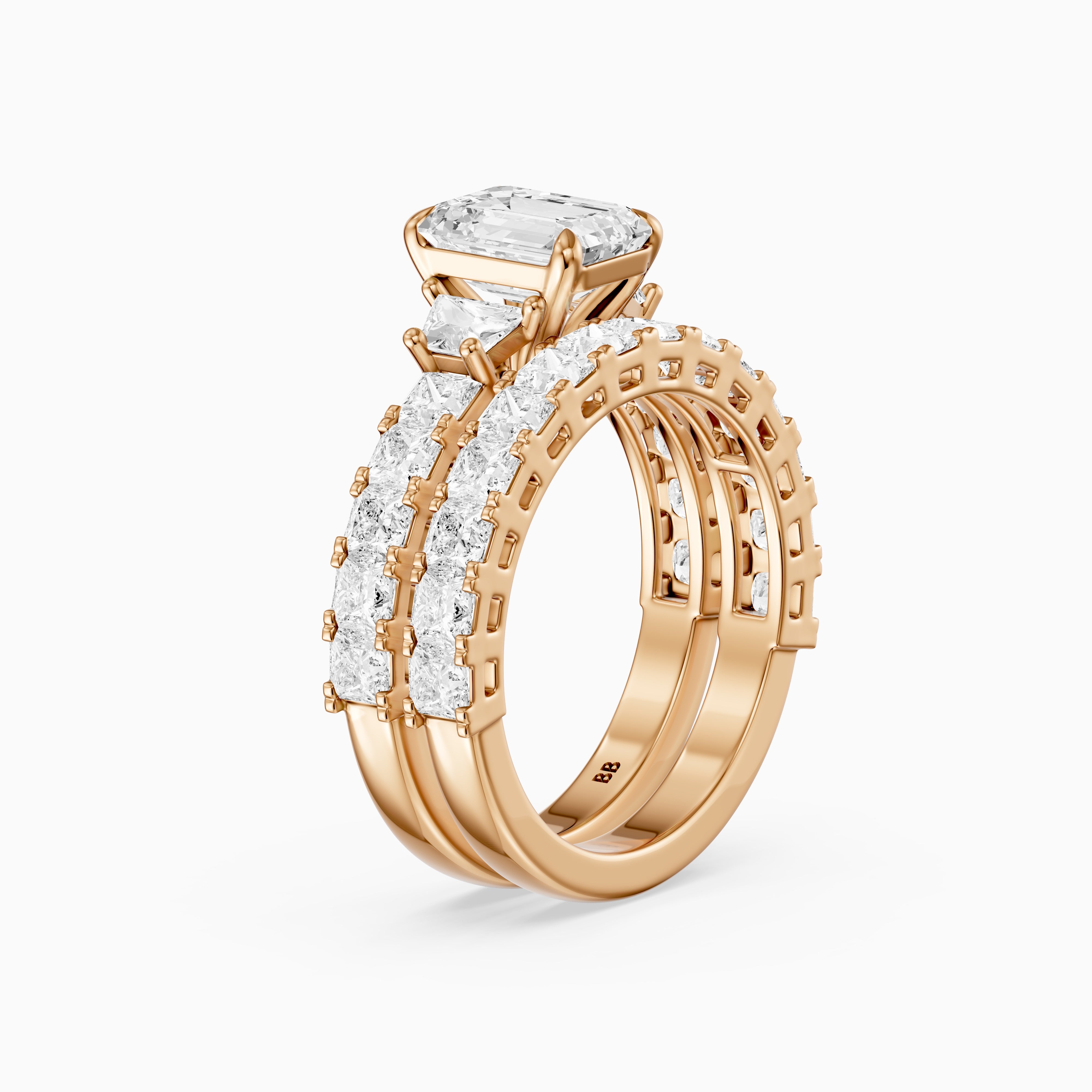 Romilly Emerald Cut Lab Grown Diamond Wide Princess Cut Bridal Set
