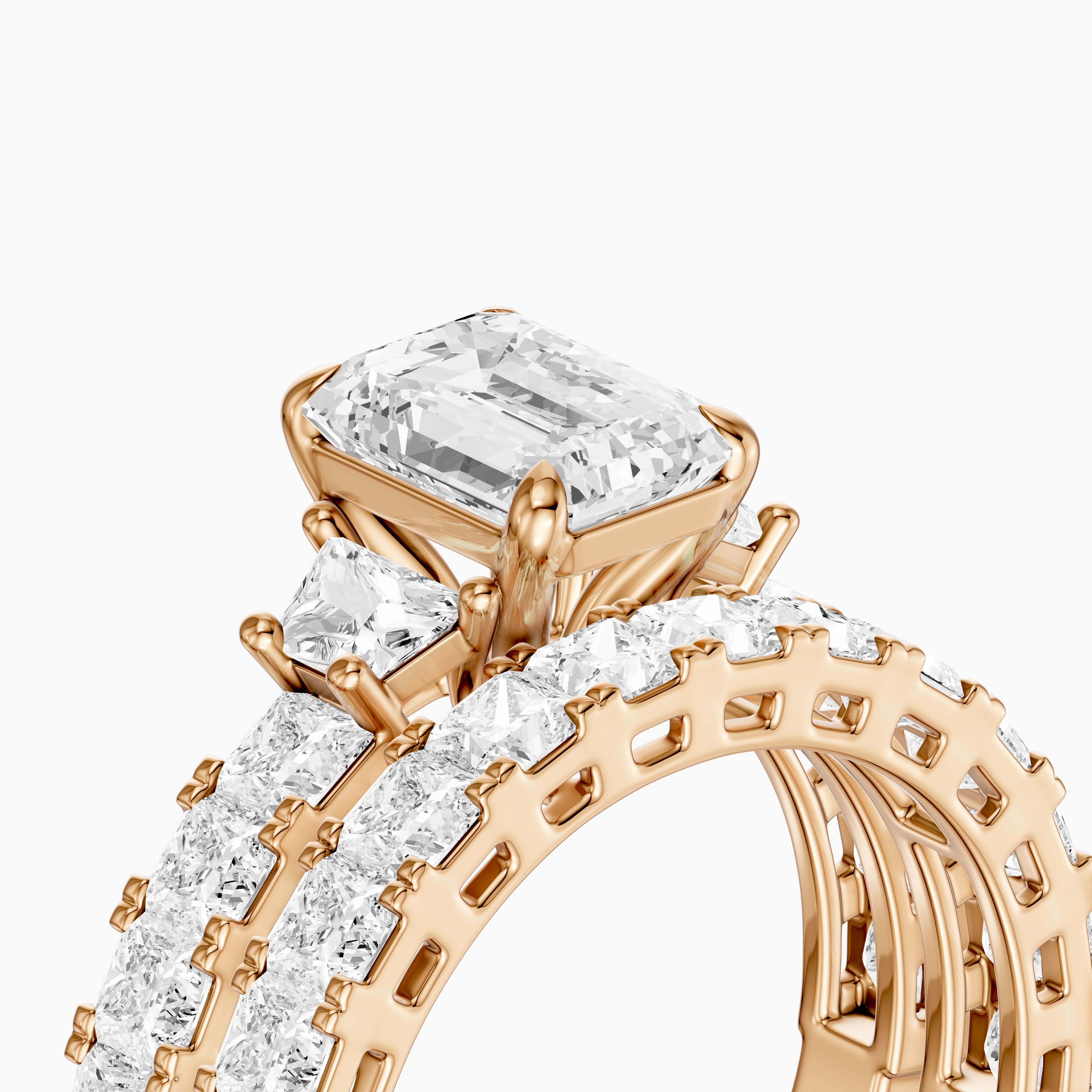 Romilly Emerald Cut Lab Grown Diamond Wide Princess Cut Bridal Set