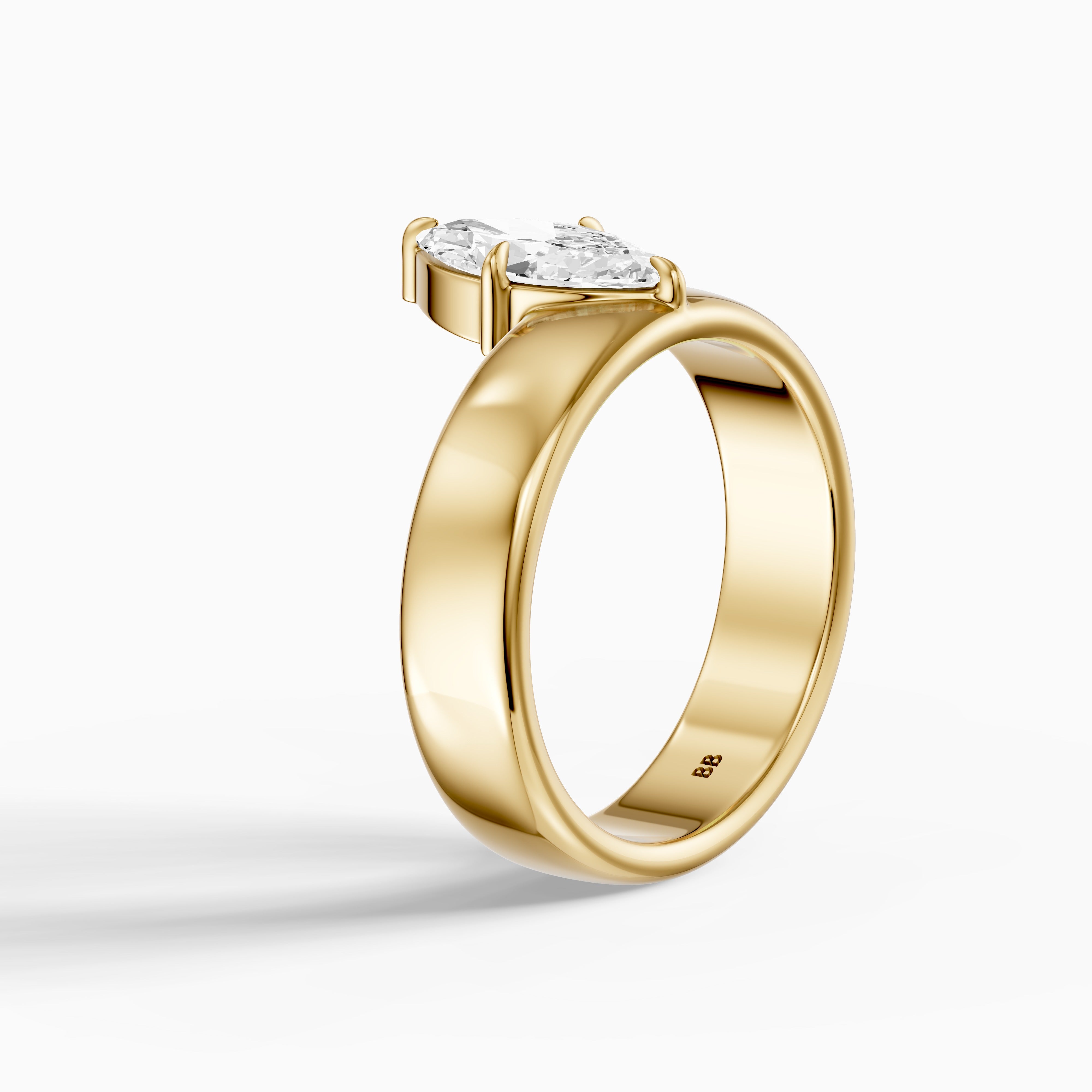 Leonor Marquise Cut Lab Diamond Solitaire Prong Set Cigar Band