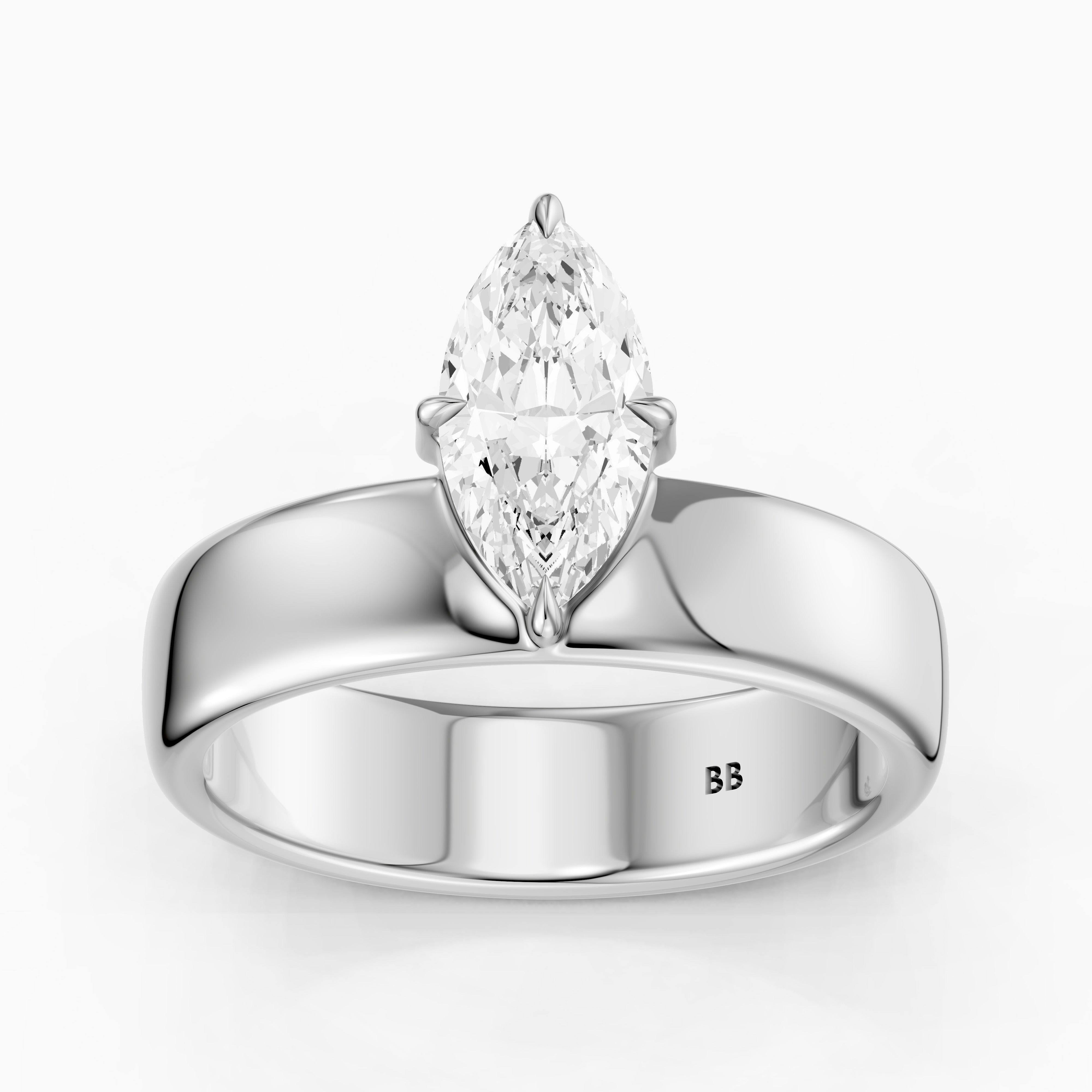 Leonor Marquise Cut Lab Diamond Solitaire Prong Set Cigar Band