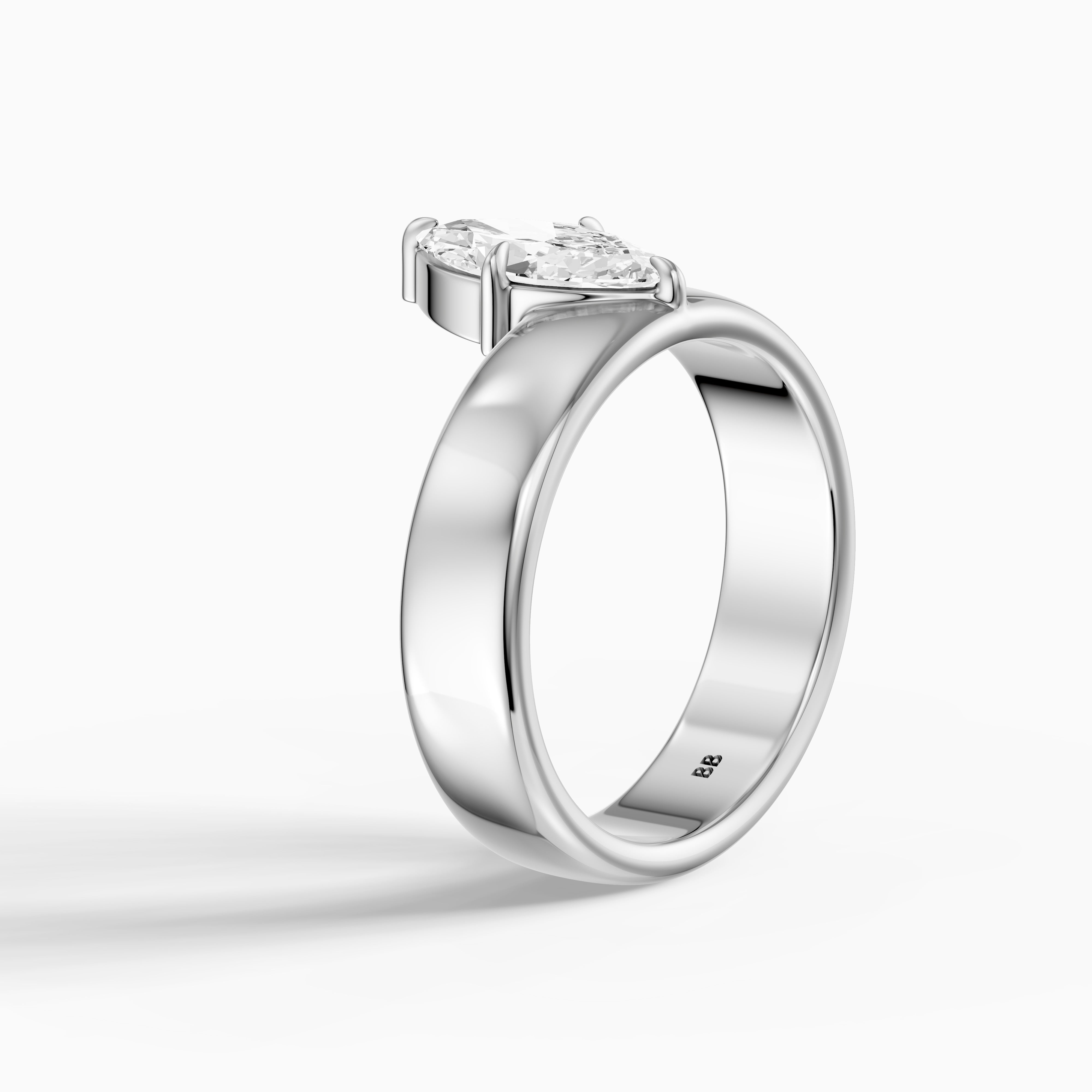 Leonor Marquise Cut Lab Diamond Solitaire Prong Set Cigar Band