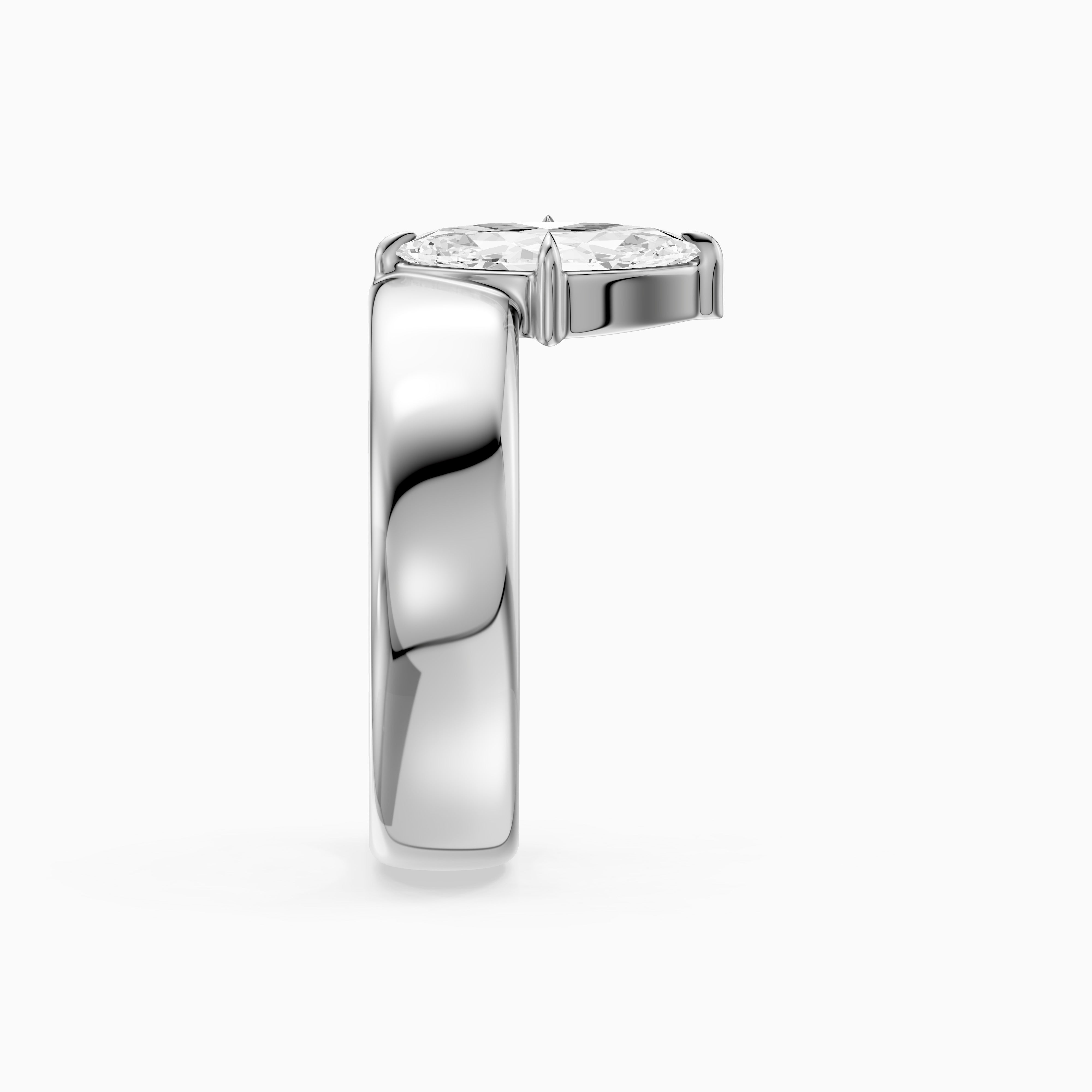 Leonor Marquise Cut Lab Diamond Solitaire Prong Set Cigar Band