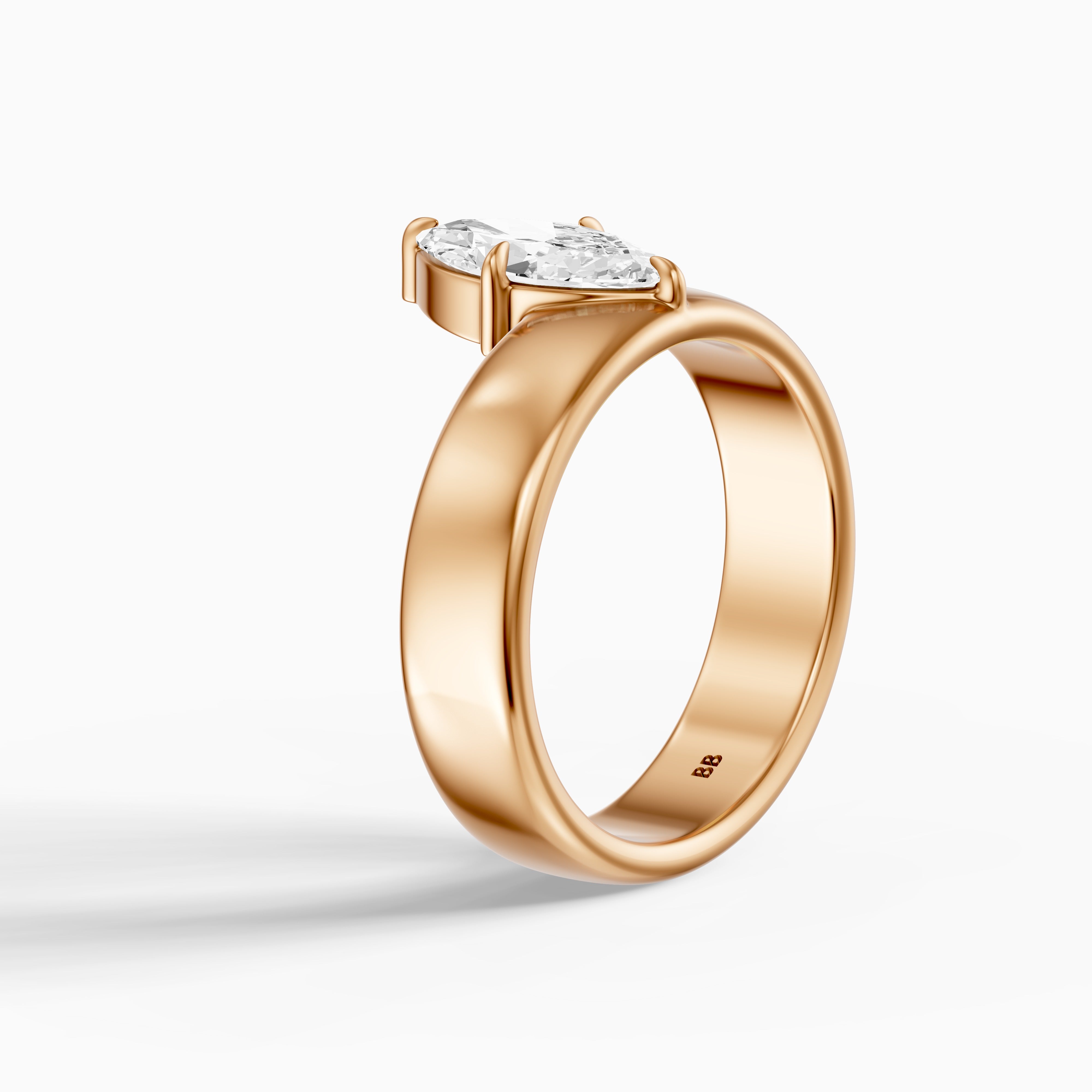 Leonor Marquise Cut Lab Diamond Solitaire Prong Set Cigar Band