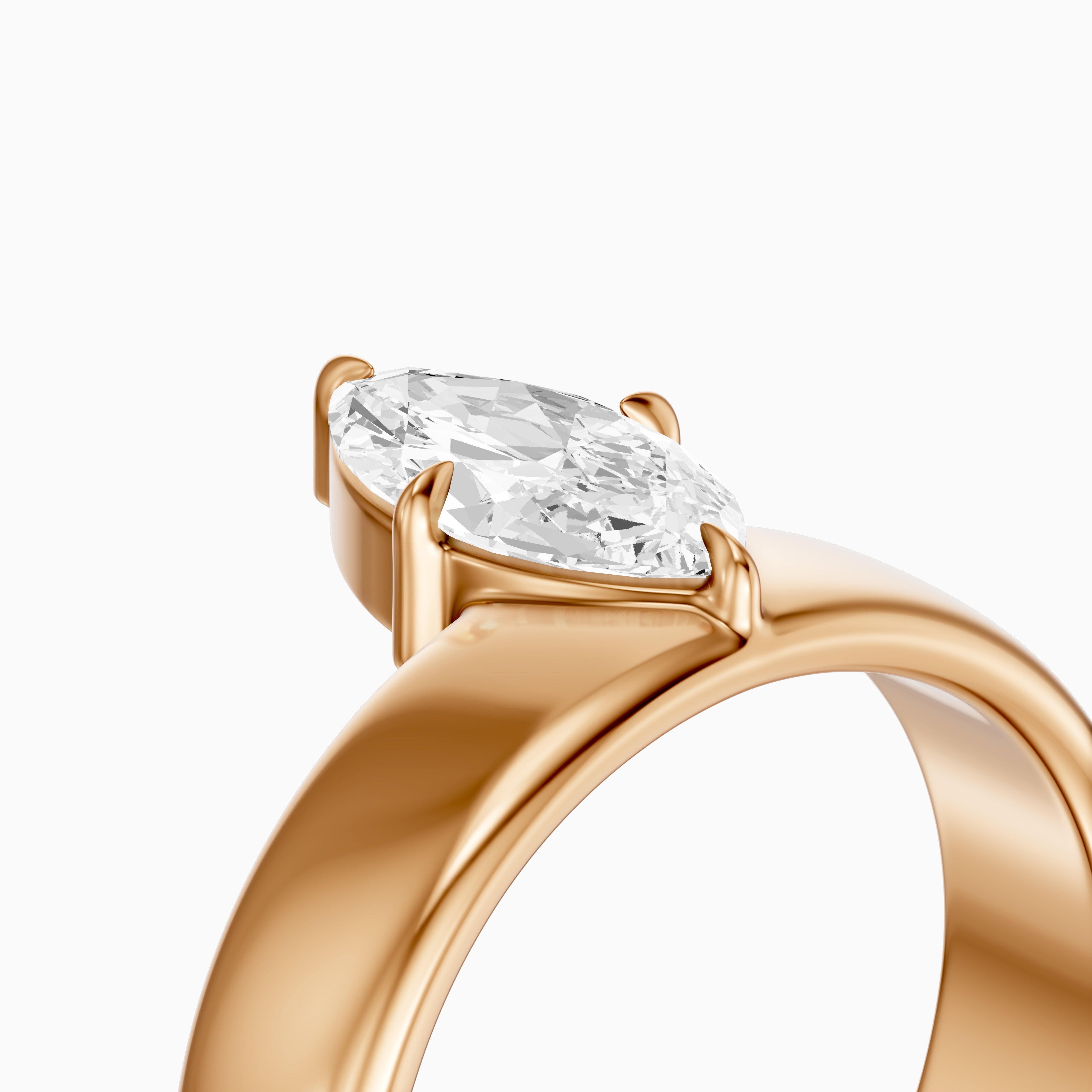 Leonor Marquise Cut Lab Diamond Solitaire Prong Set Cigar Band