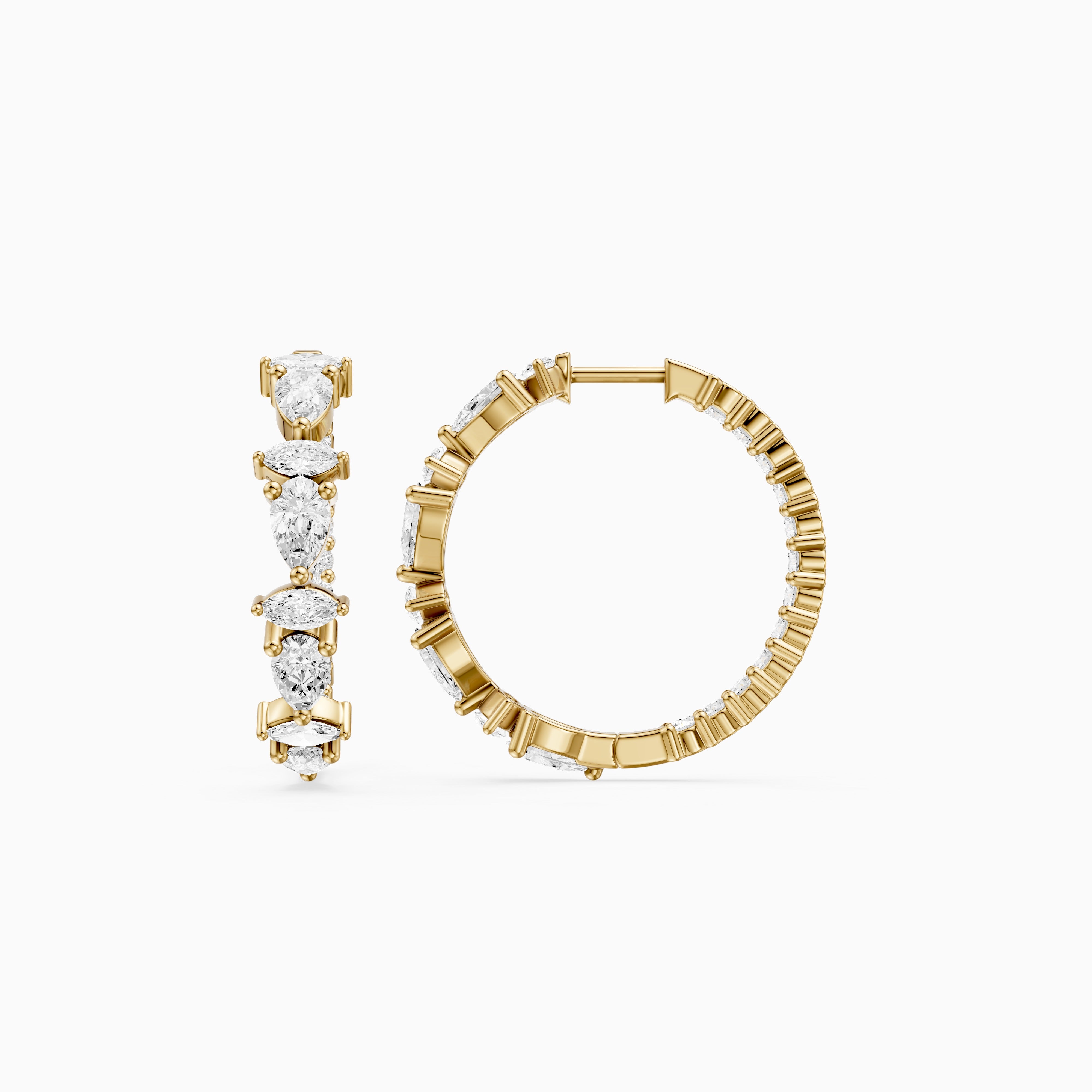 Erin Marquise, Pear and Round Cut Lab Grown Diamond Inside Out Hoop Earrings