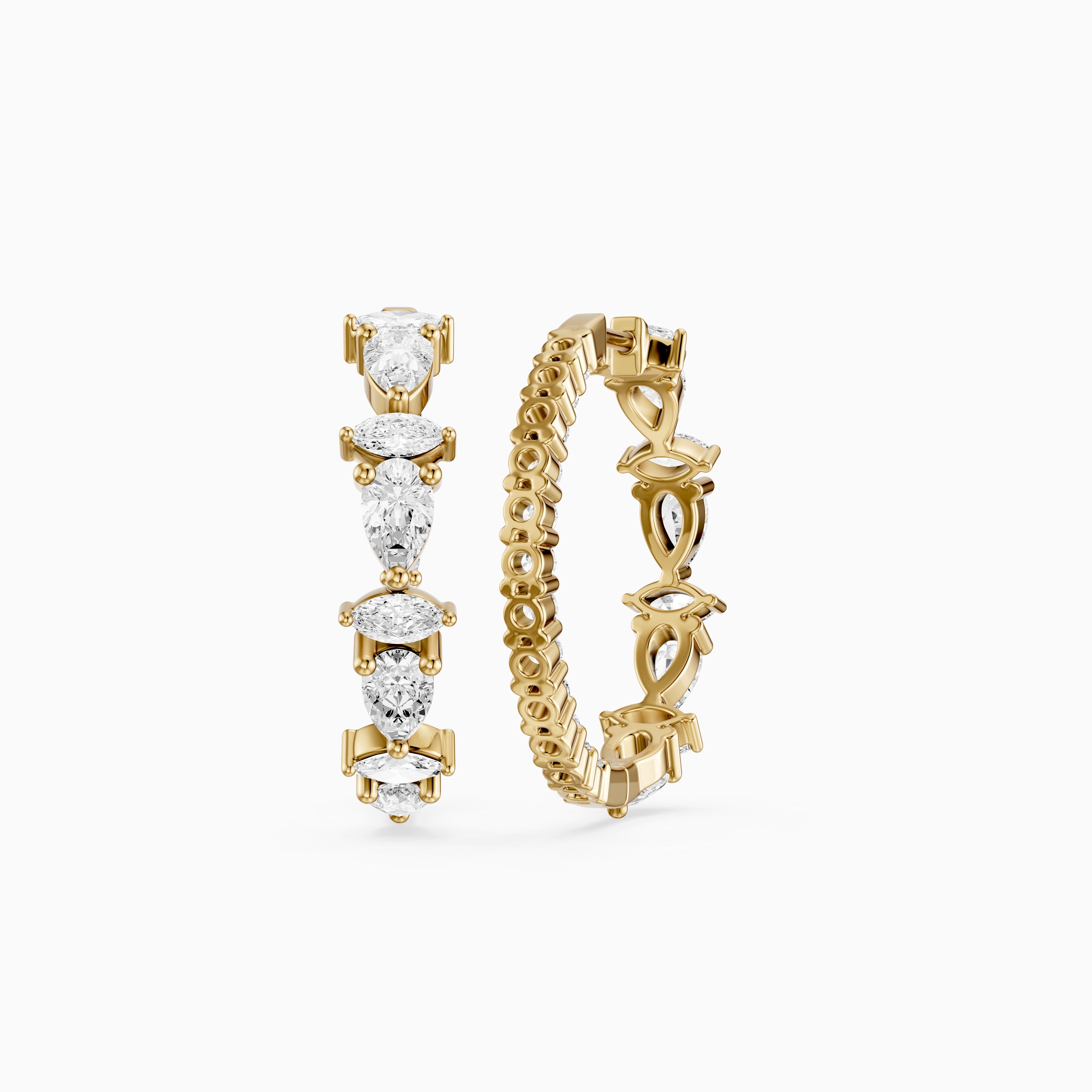 Erin Marquise, Pear and Round Cut Lab Grown Diamond Inside Out Hoop Earrings
