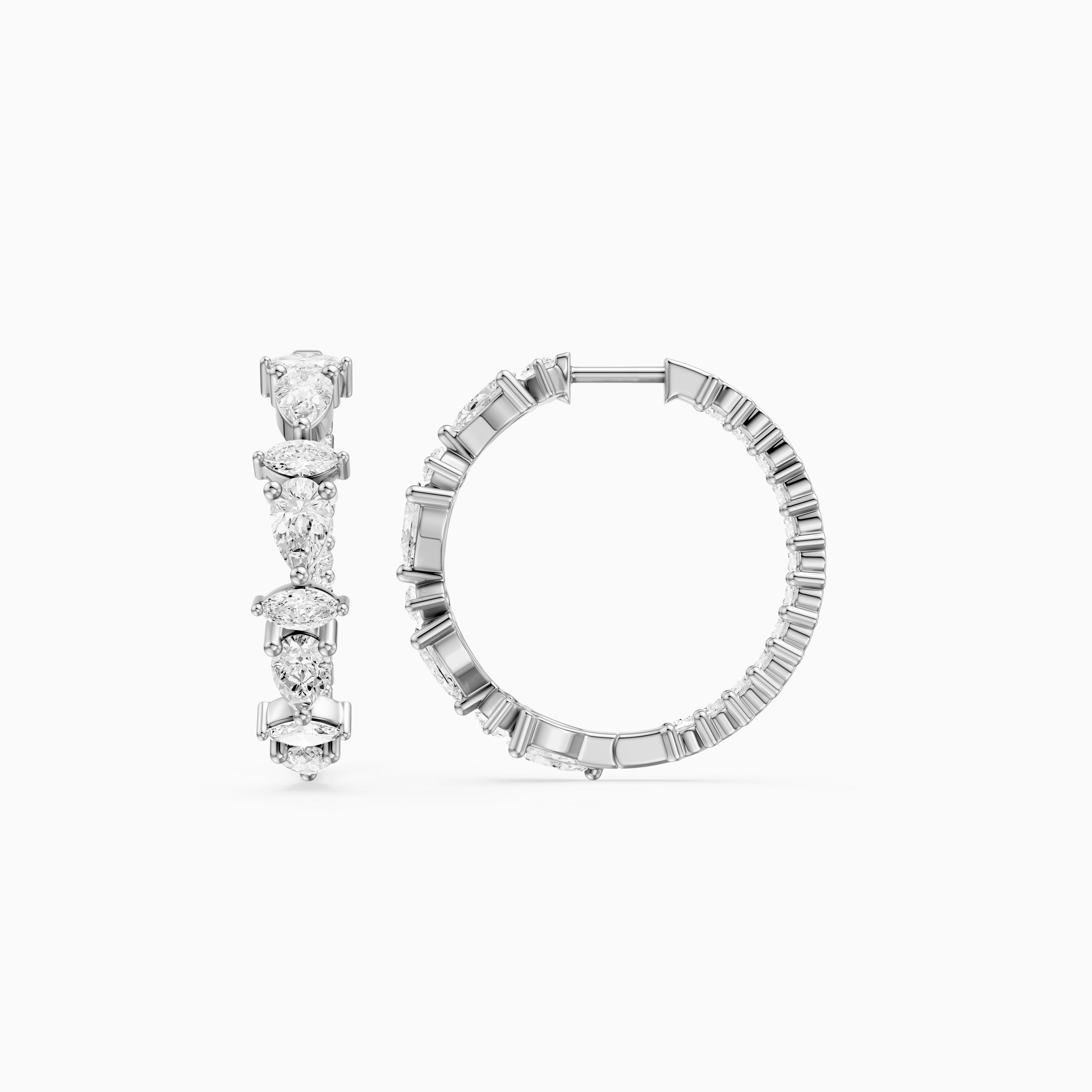 Erin Marquise, Pear and Round Cut Lab Grown Diamond Inside Out Hoop Earrings
