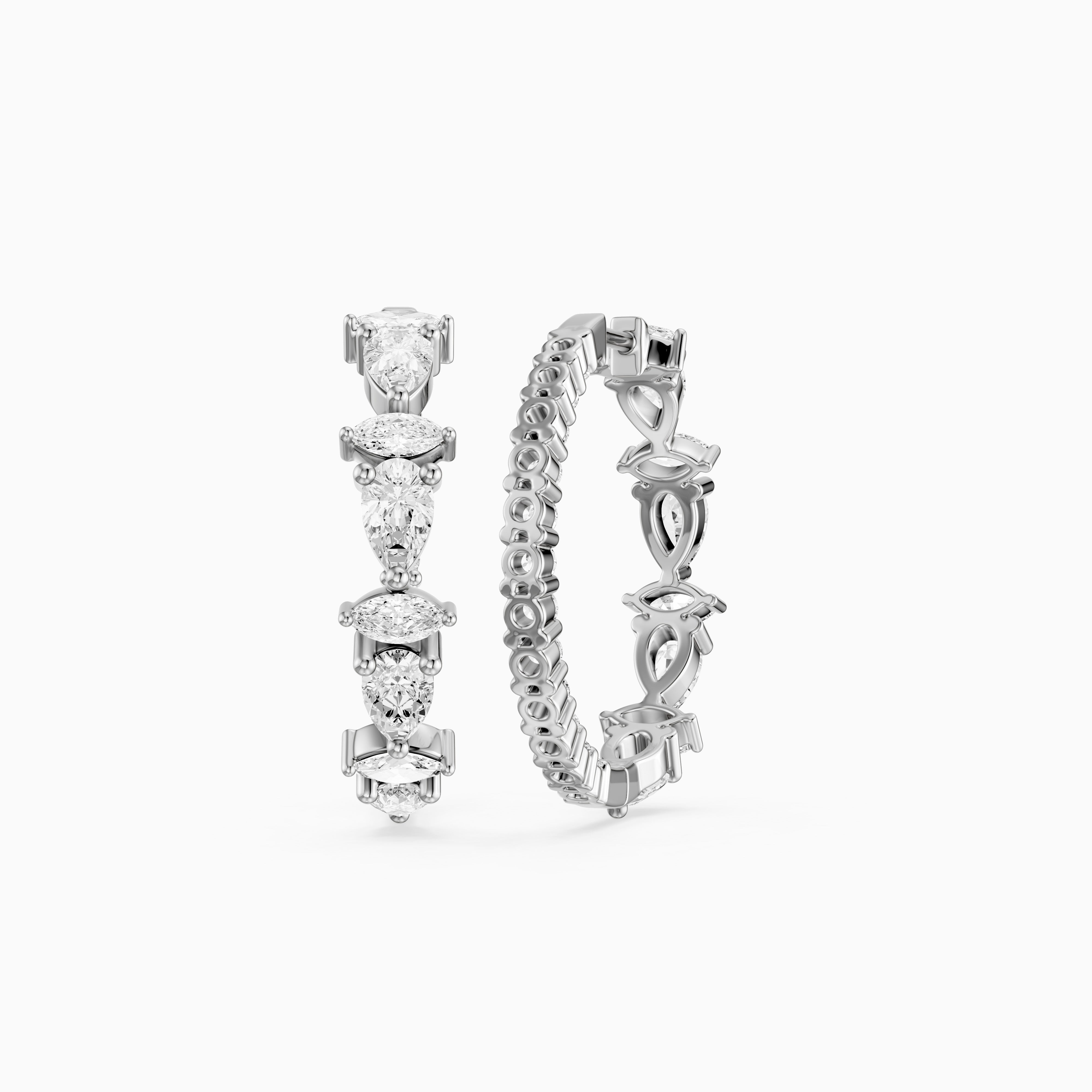 Erin Marquise, Pear and Round Cut Lab Grown Diamond Inside Out Hoop Earrings