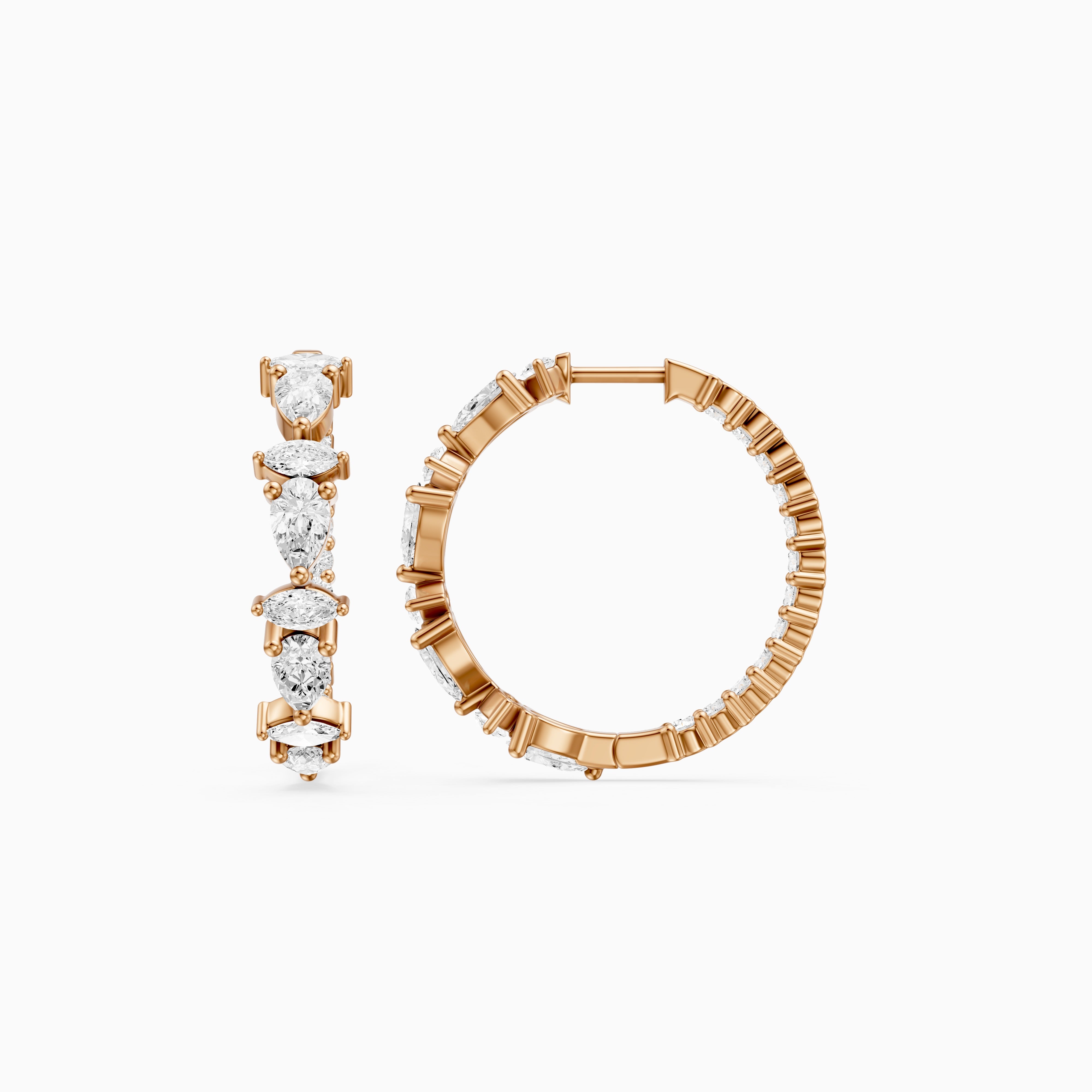Erin Marquise, Pear and Round Cut Lab Grown Diamond Inside Out Hoop Earrings