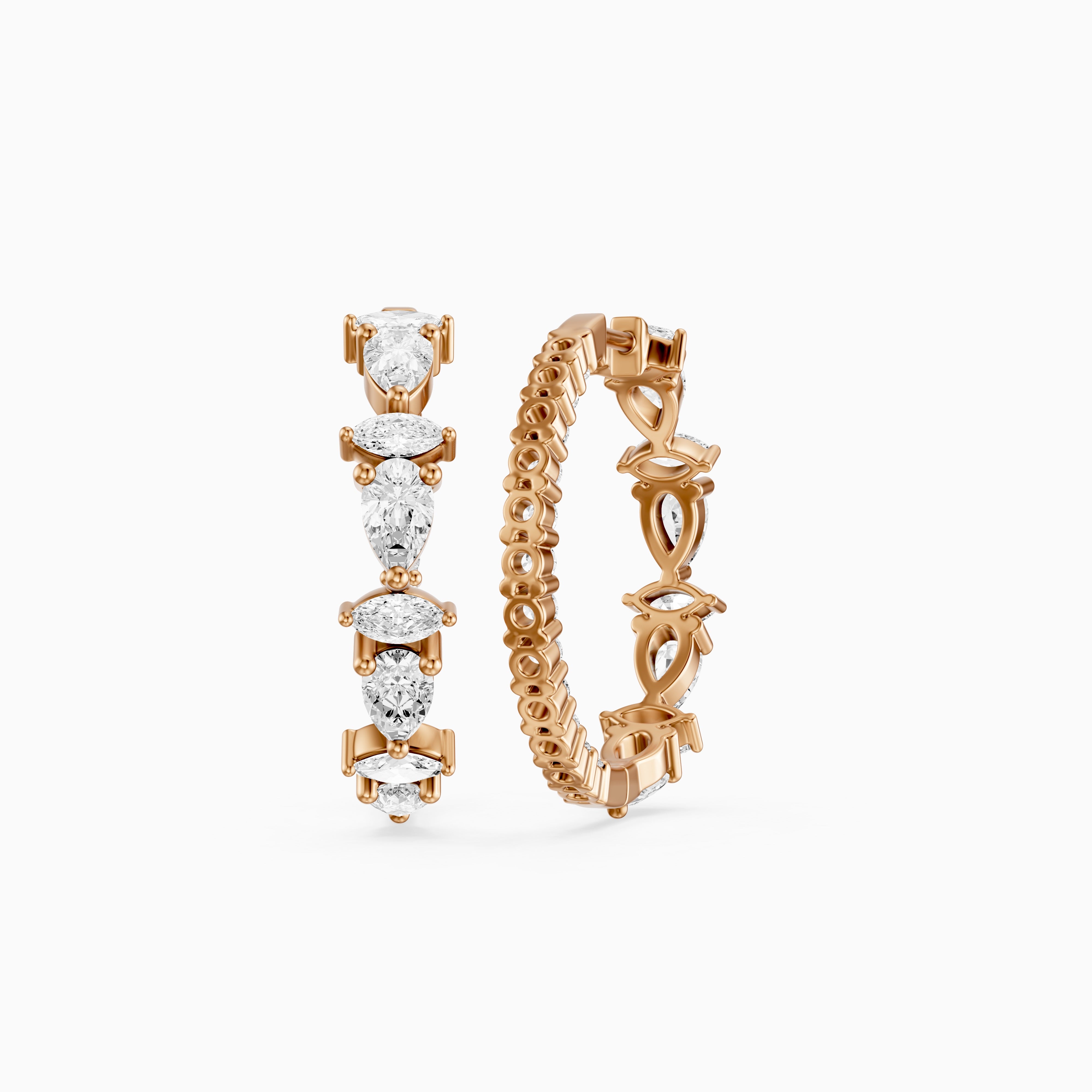 Erin Marquise, Pear and Round Cut Lab Grown Diamond Inside Out Hoop Earrings