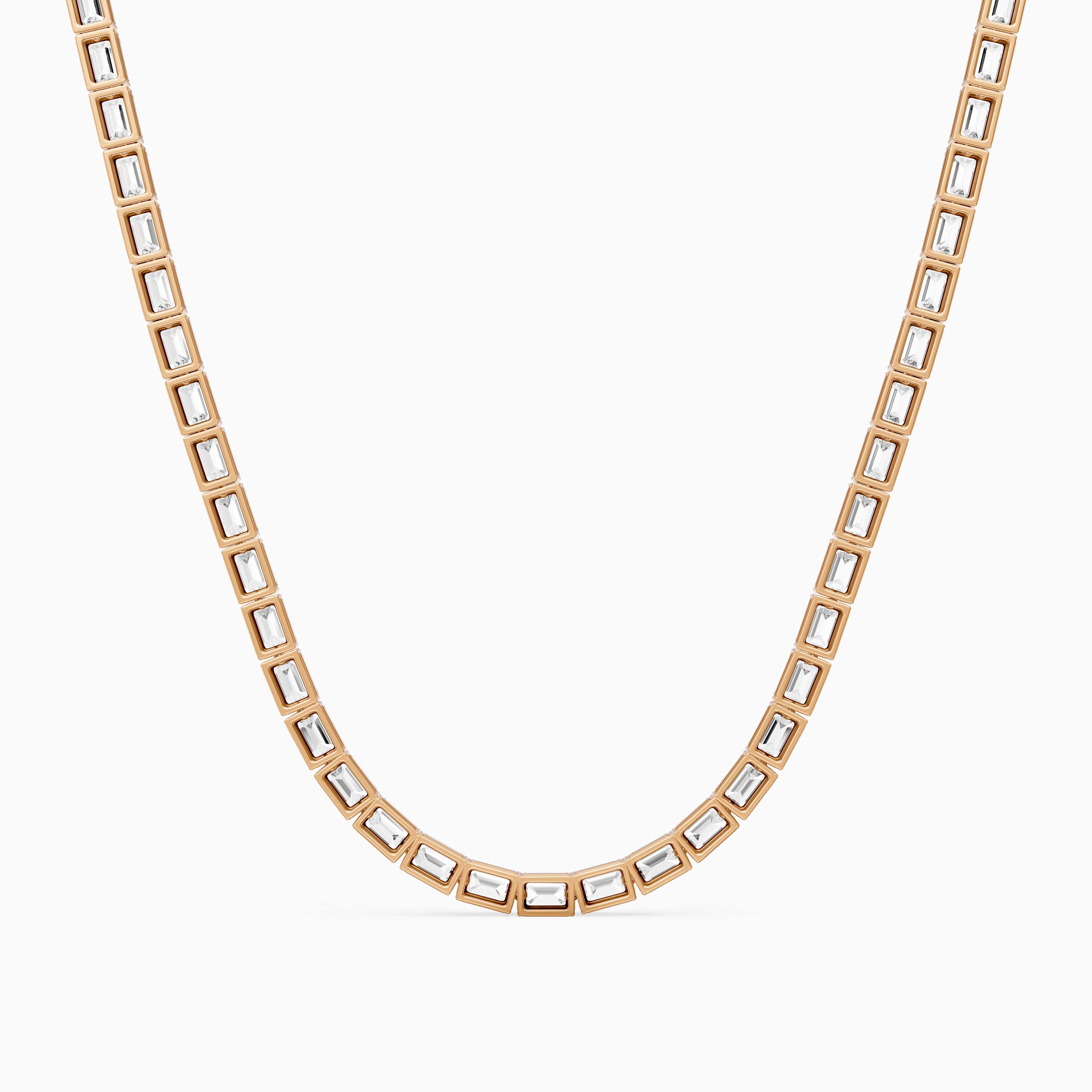 Genevieve Emerald Cut Lab Grown Diamond Four Prong Tennis Necklace