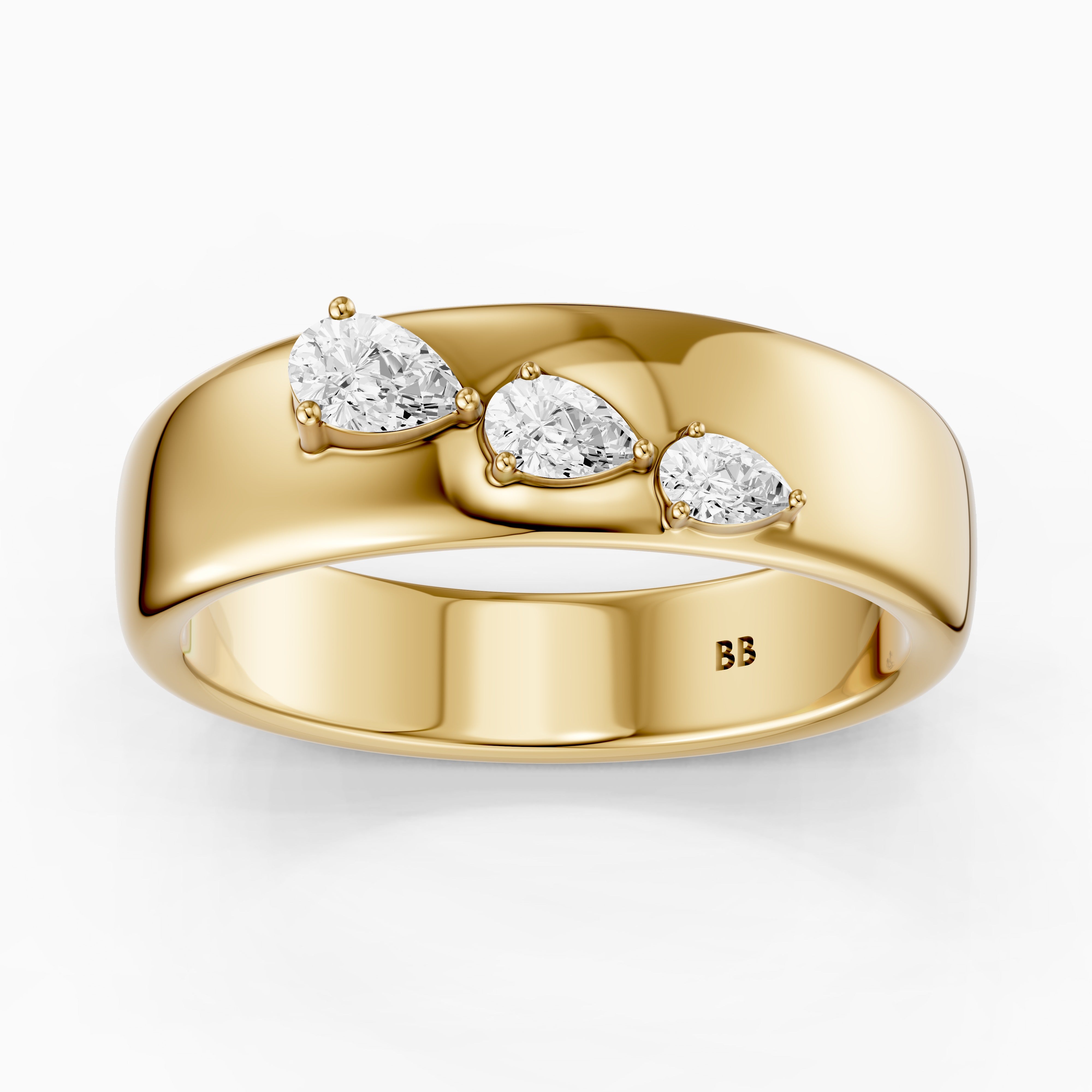 Britta Pear Cut Lab Diamond Graduated Three Stone Cigar Band