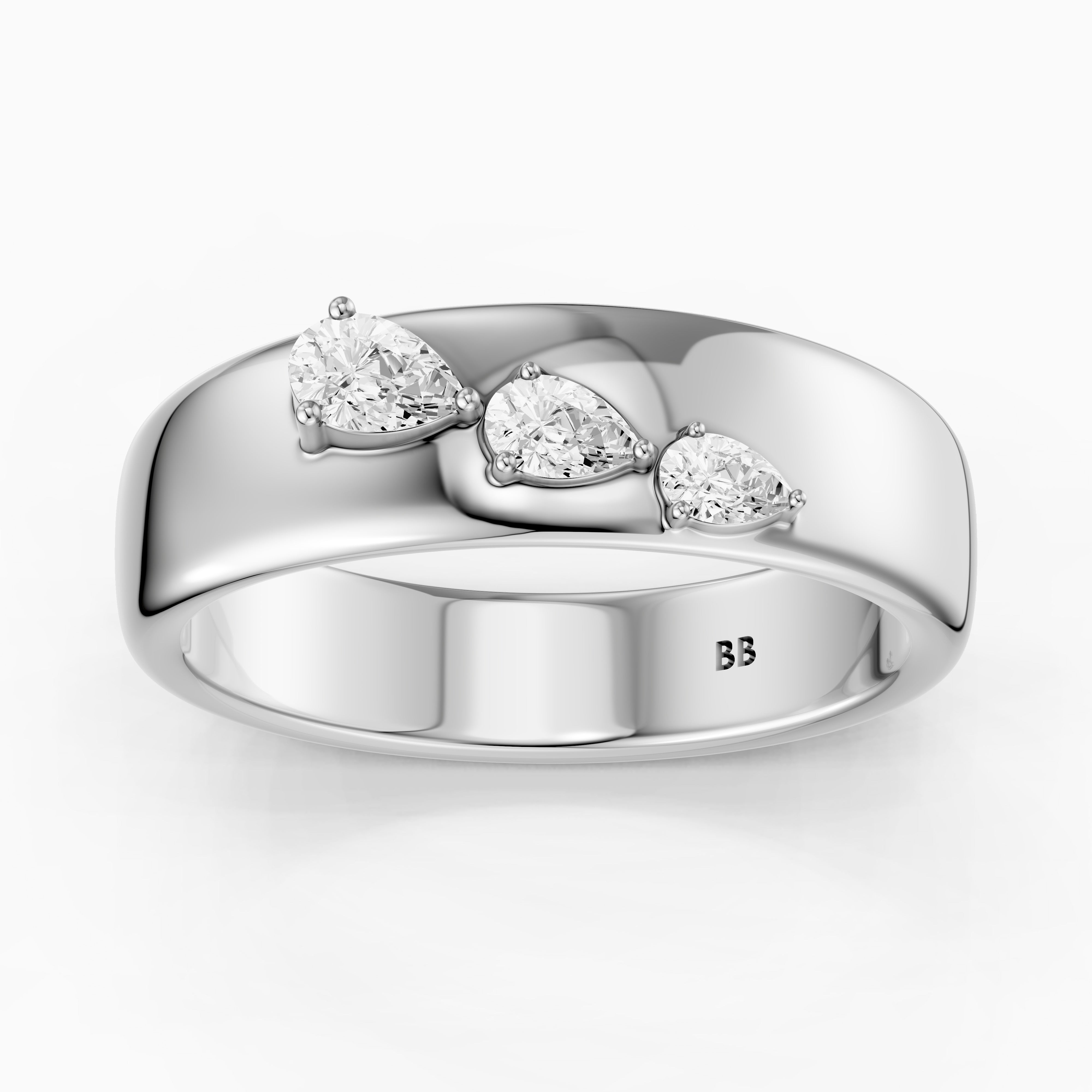 Britta Pear Cut Lab Diamond Graduated Three Stone Cigar Band