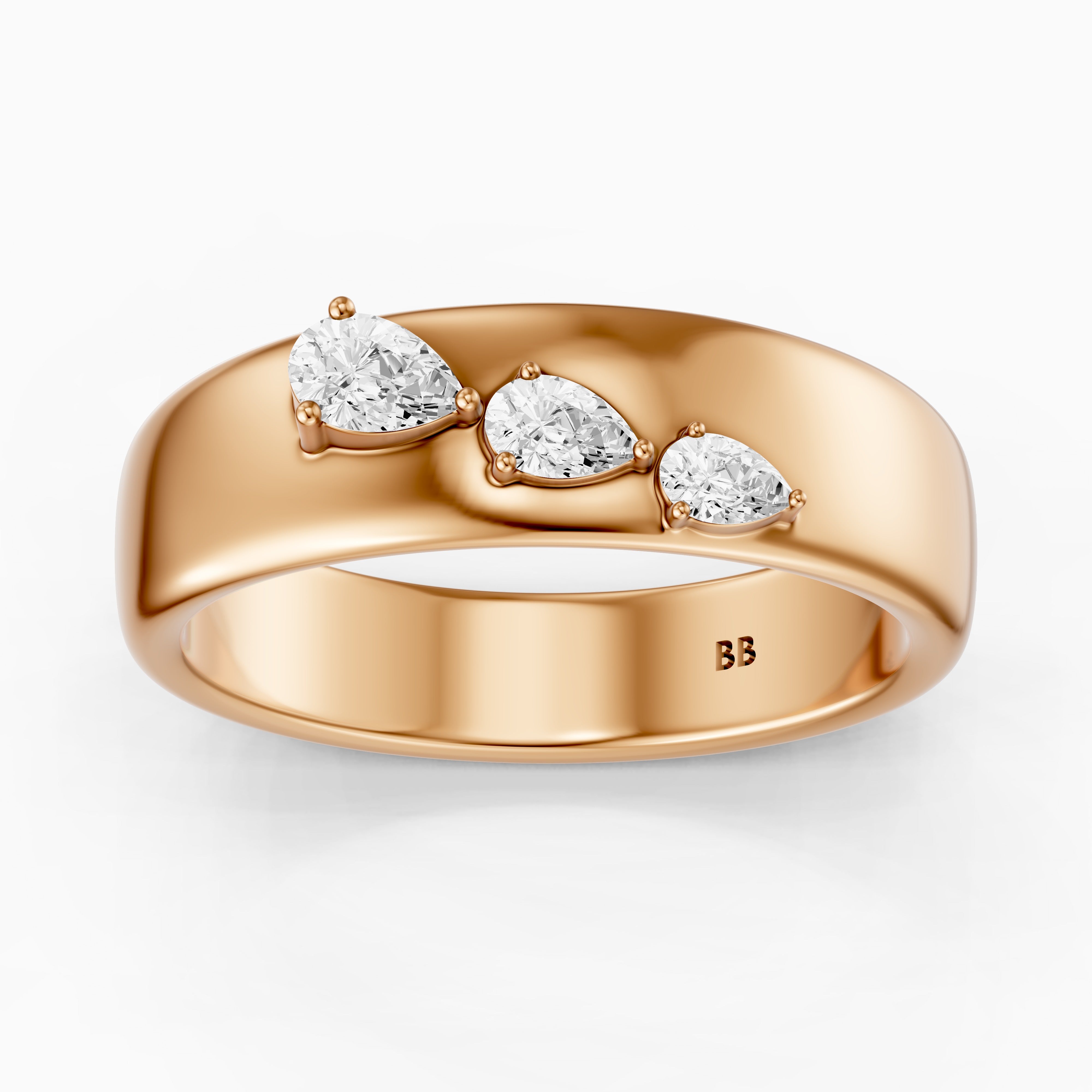 Britta Pear Cut Lab Diamond Graduated Three Stone Cigar Band