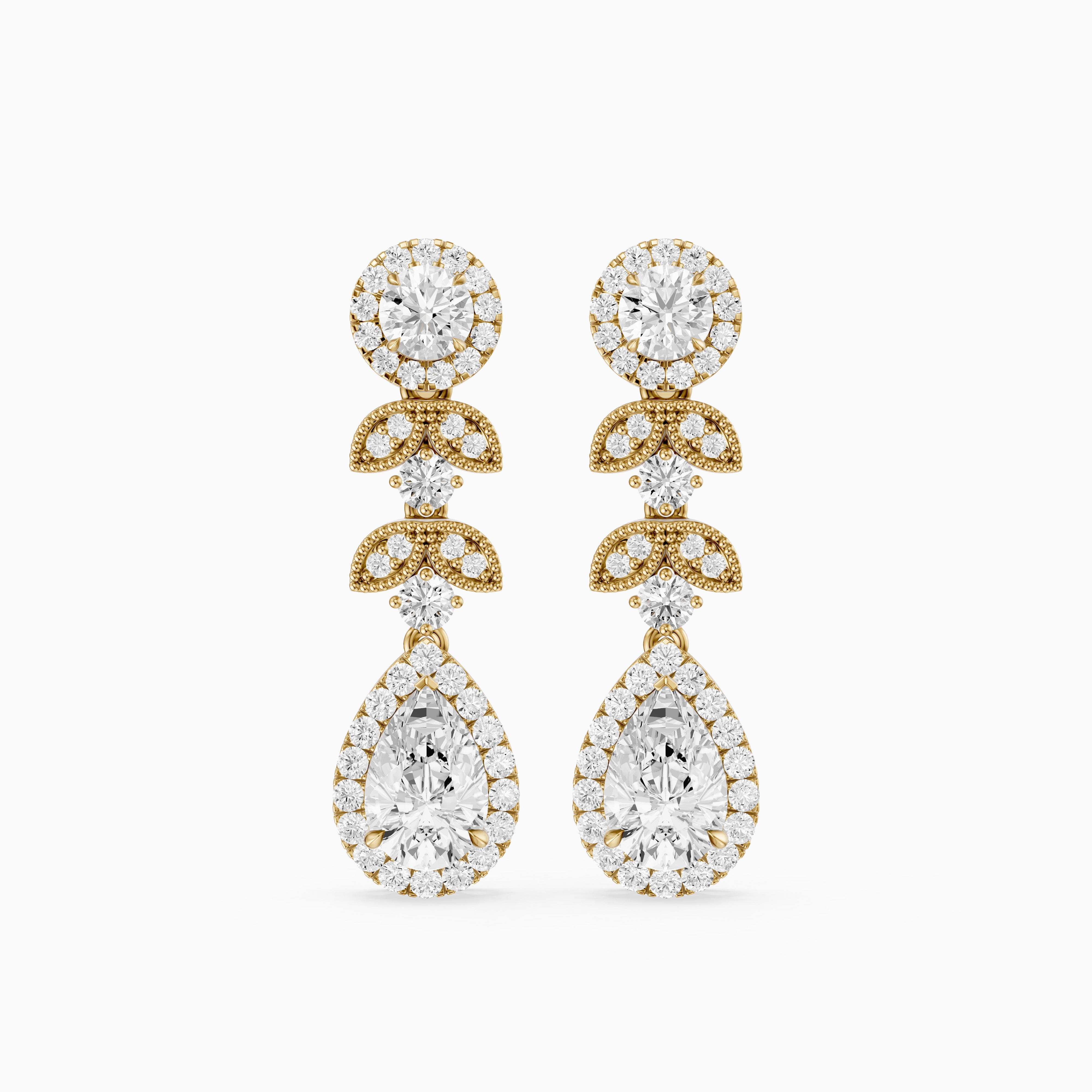 Galilea Pear and Round Vintage Filigree Lab Grown Diamond Drop Earrings