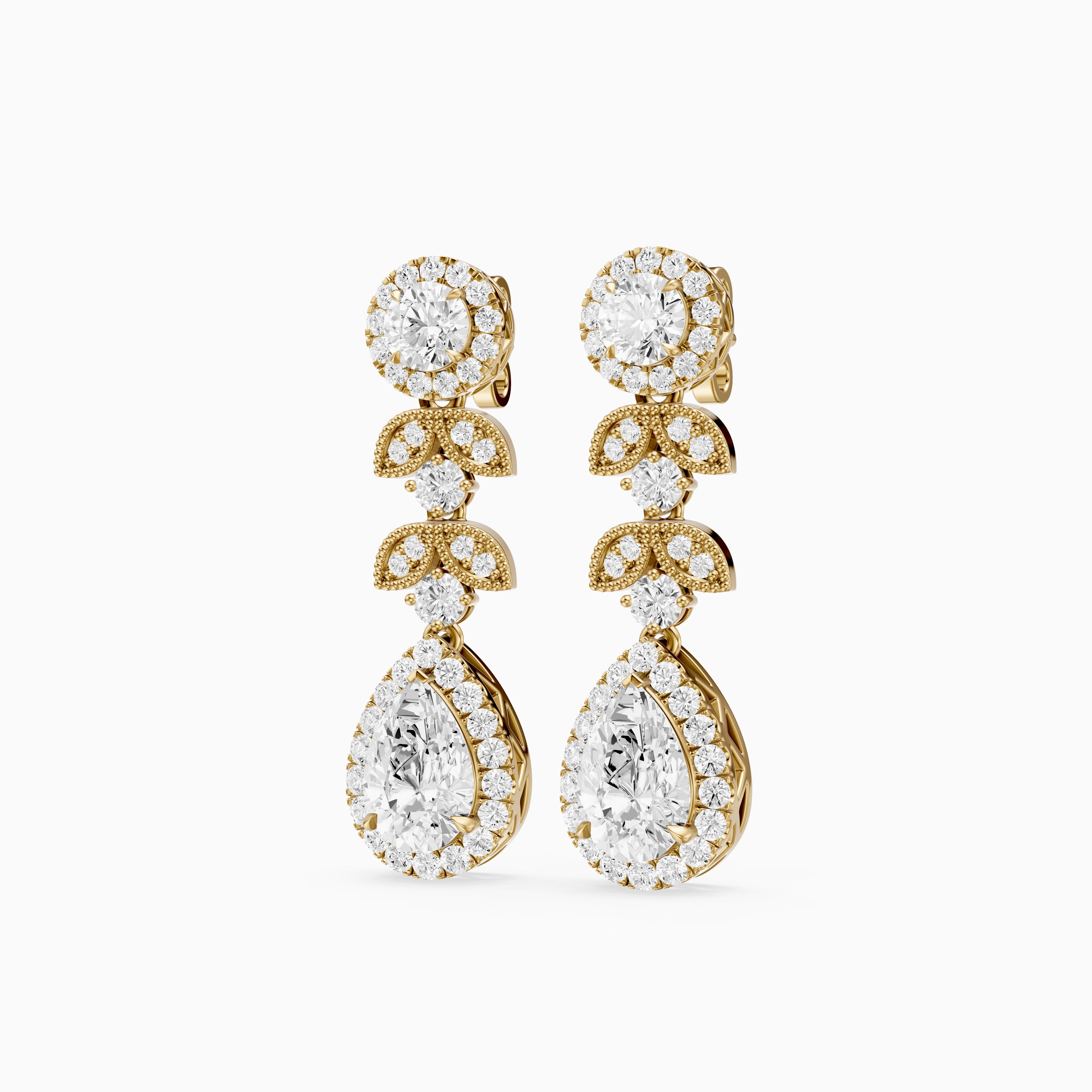 Galilea Pear and Round Vintage Filigree Lab Grown Diamond Drop Earrings