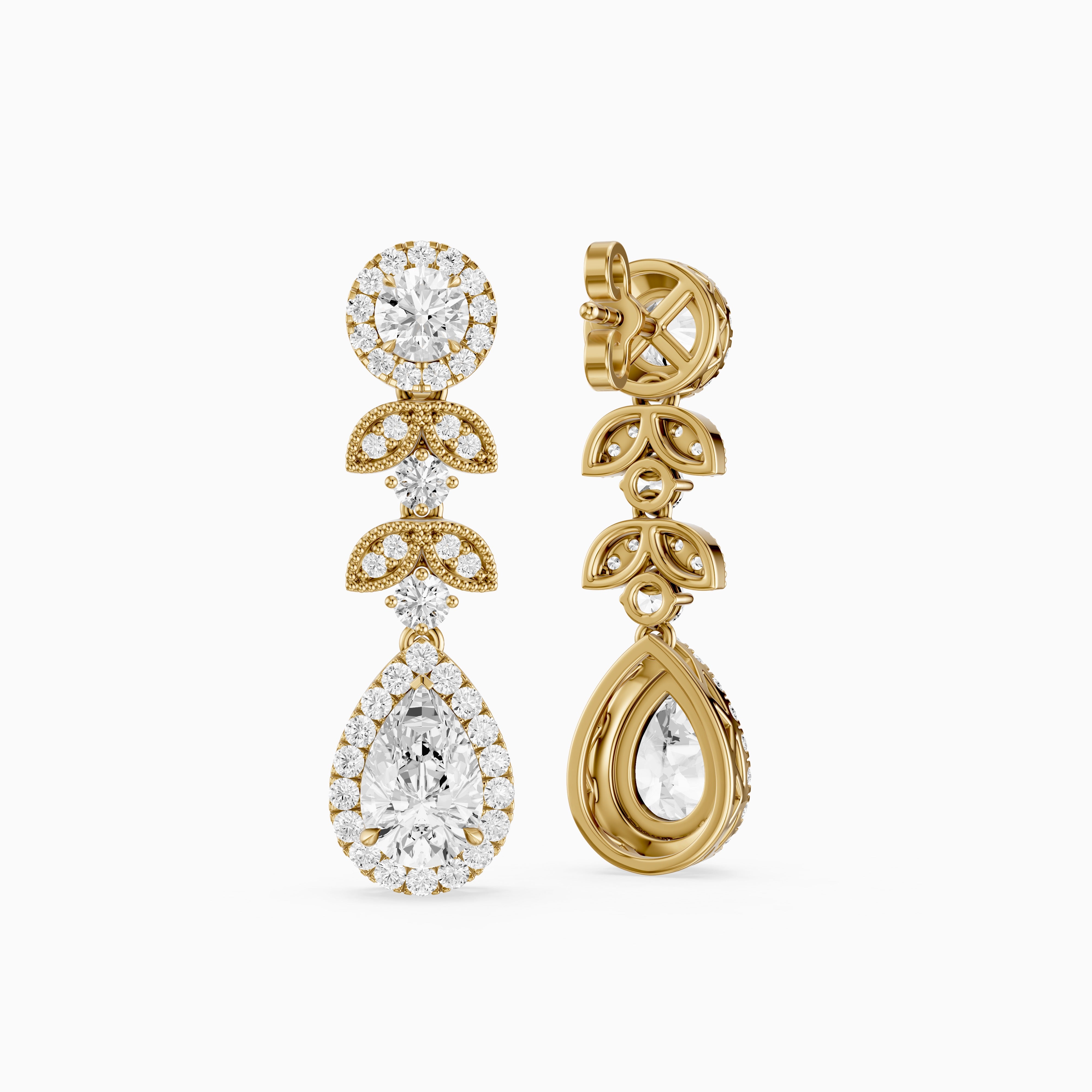 Galilea Pear and Round Vintage Filigree Lab Grown Diamond Drop Earrings