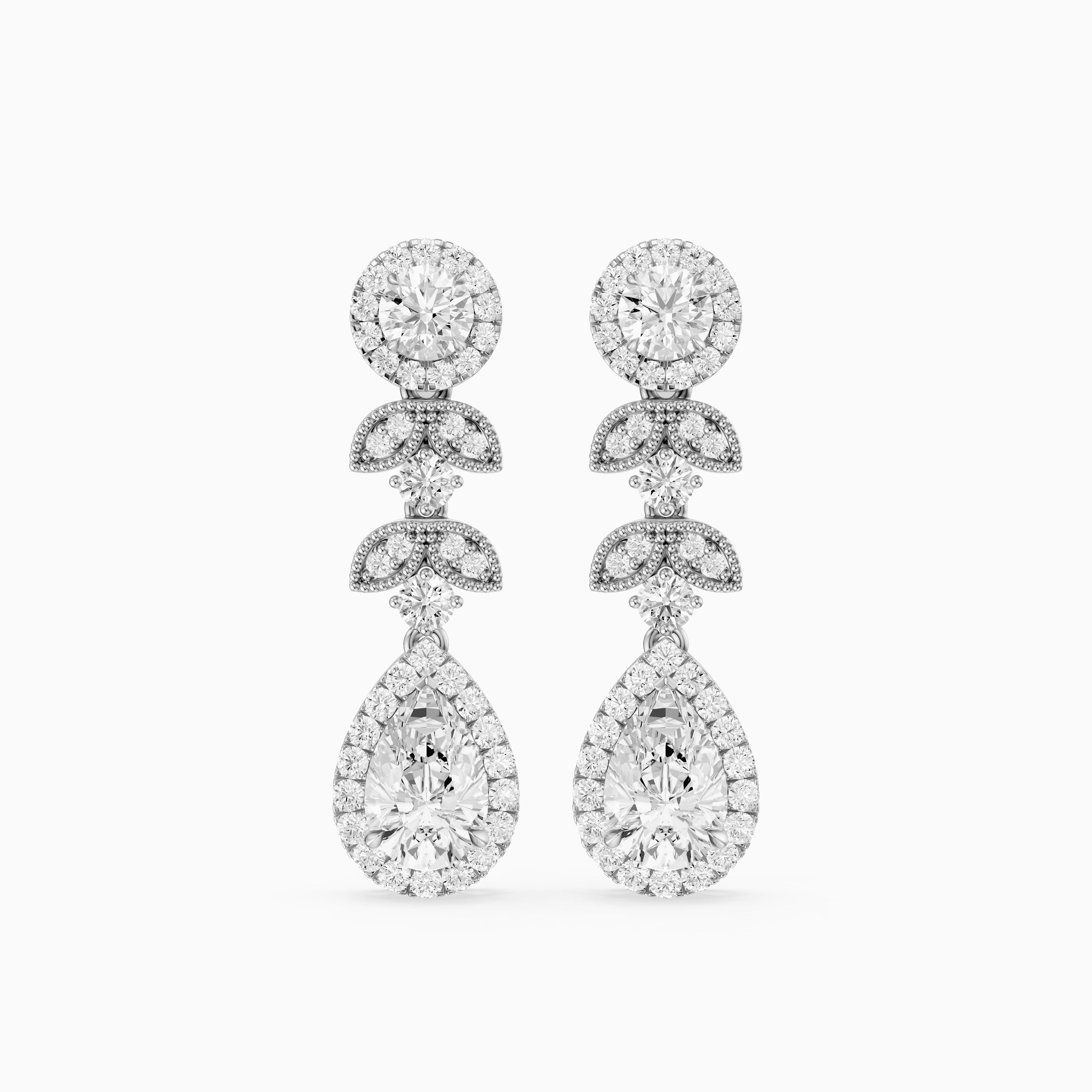Galilea Pear and Round Vintage Filigree Lab Grown Diamond Drop Earrings