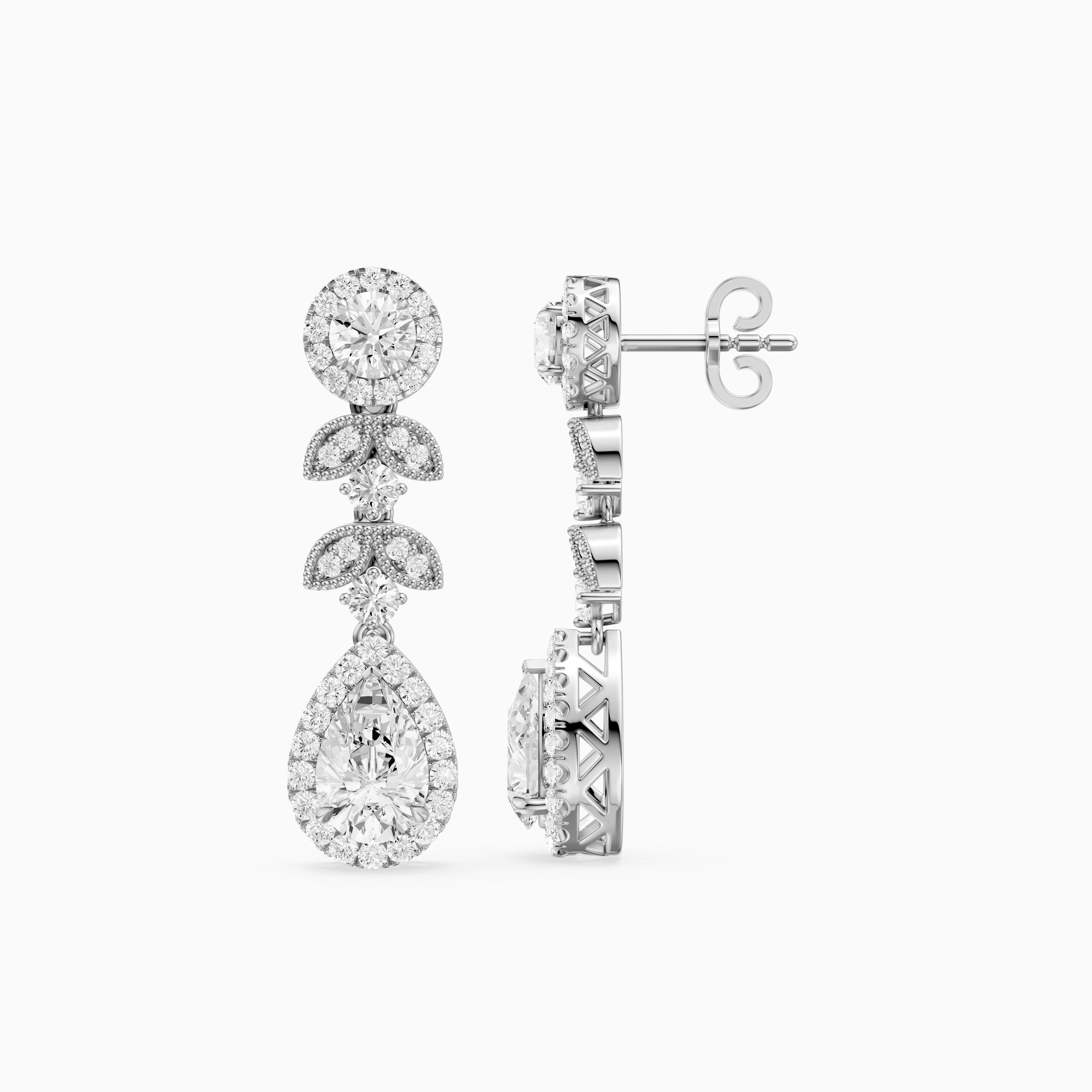 Galilea Pear and Round Vintage Filigree Lab Grown Diamond Drop Earrings