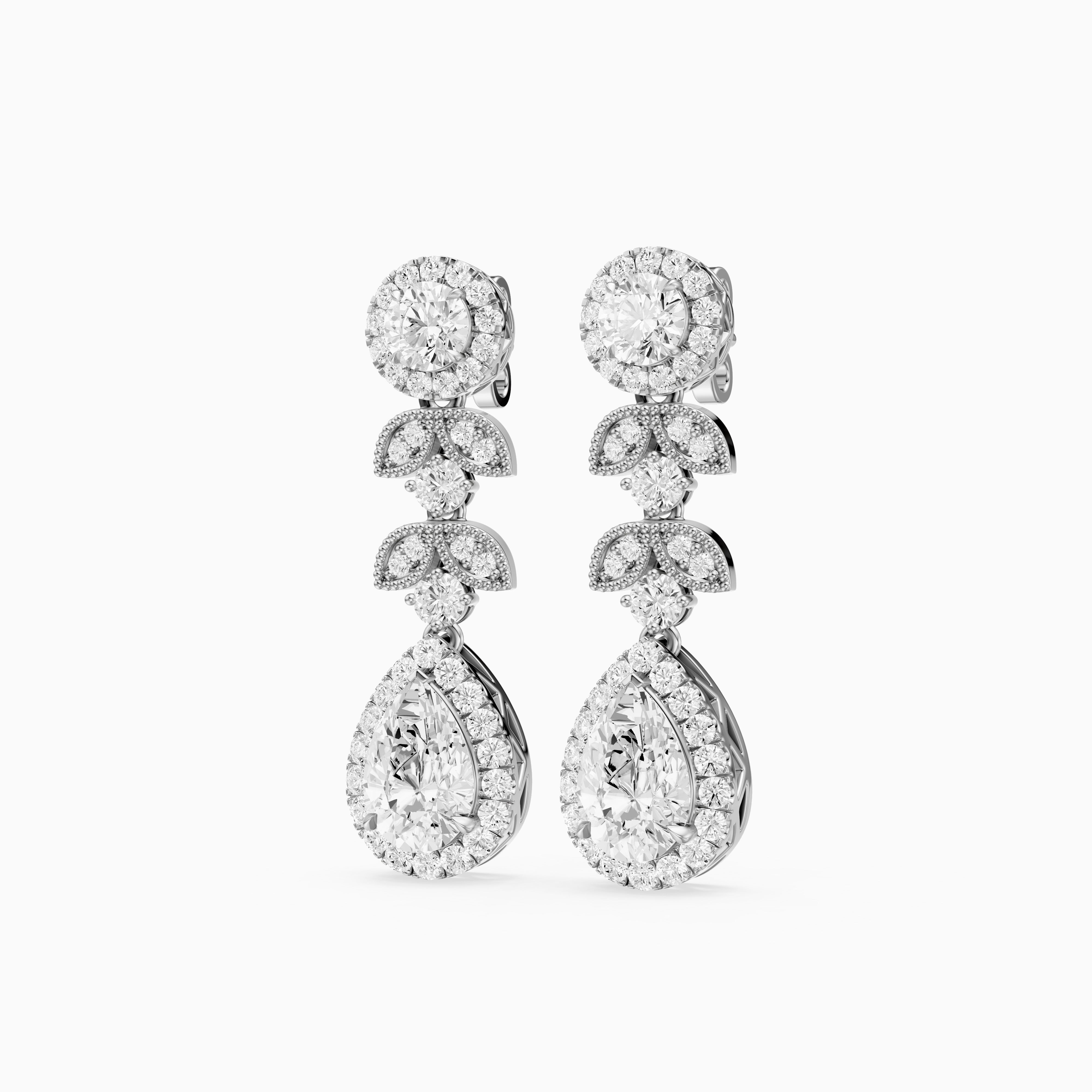 Galilea Pear and Round Vintage Filigree Lab Grown Diamond Drop Earrings