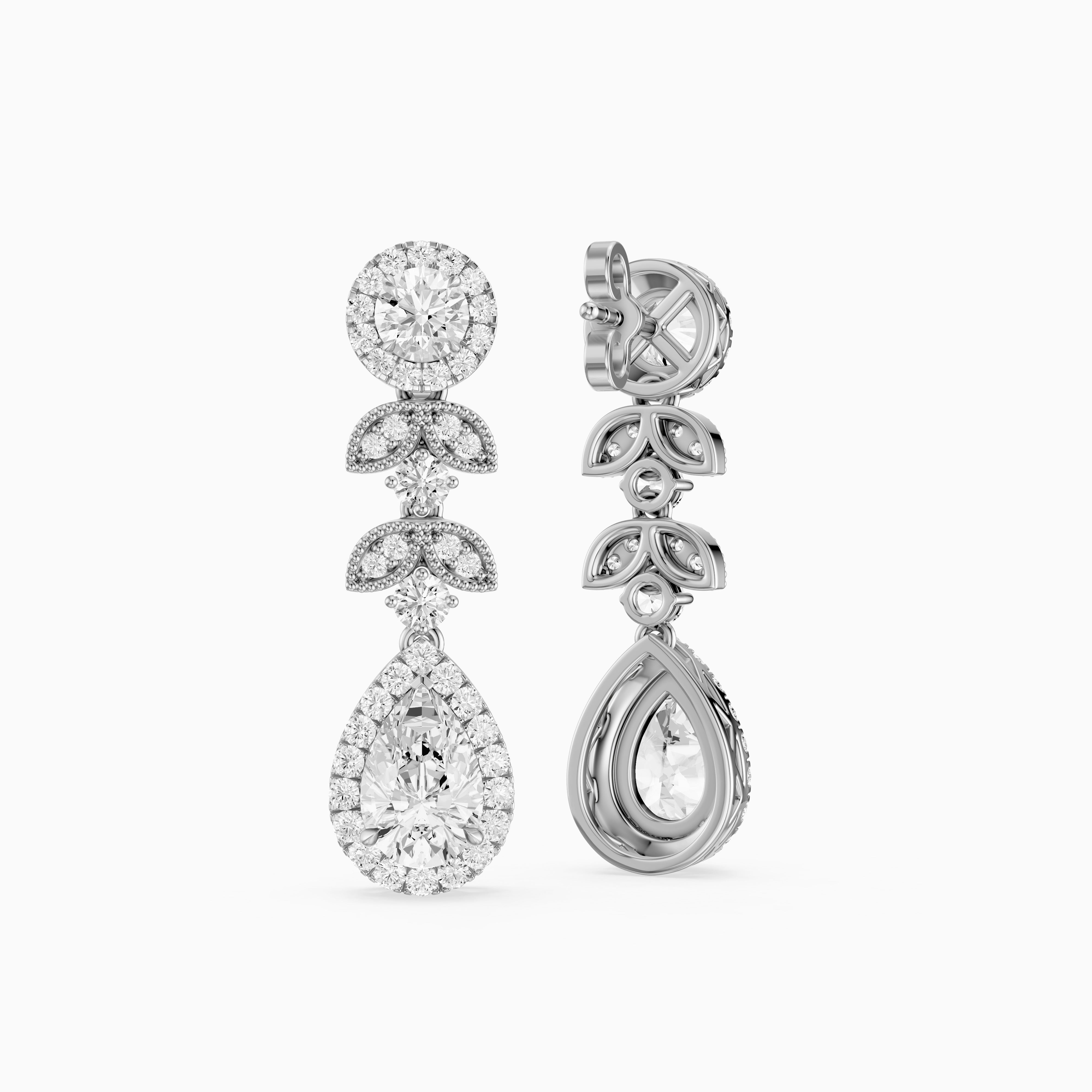Galilea Pear and Round Vintage Filigree Lab Grown Diamond Drop Earrings
