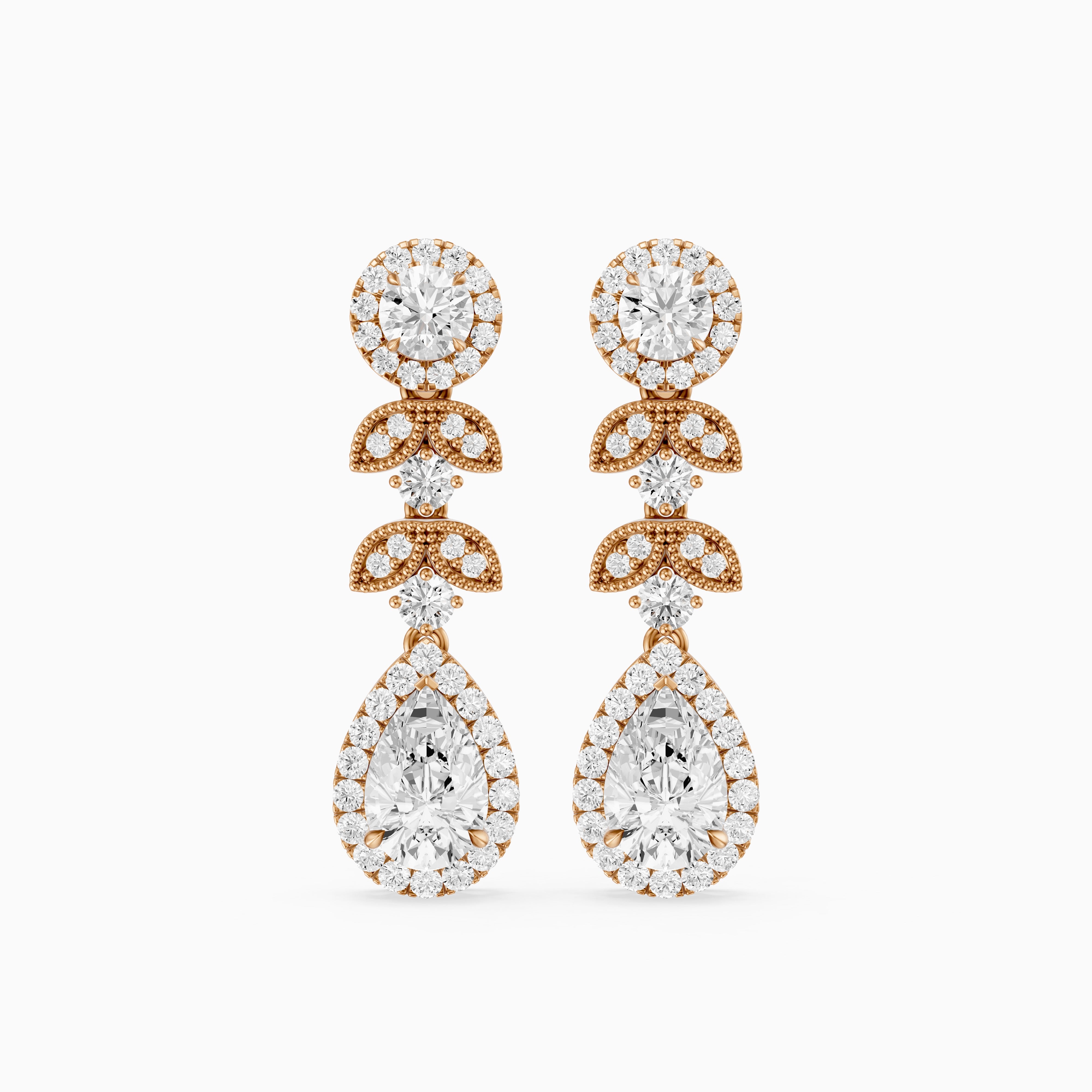 Galilea Pear and Round Vintage Filigree Lab Grown Diamond Drop Earrings