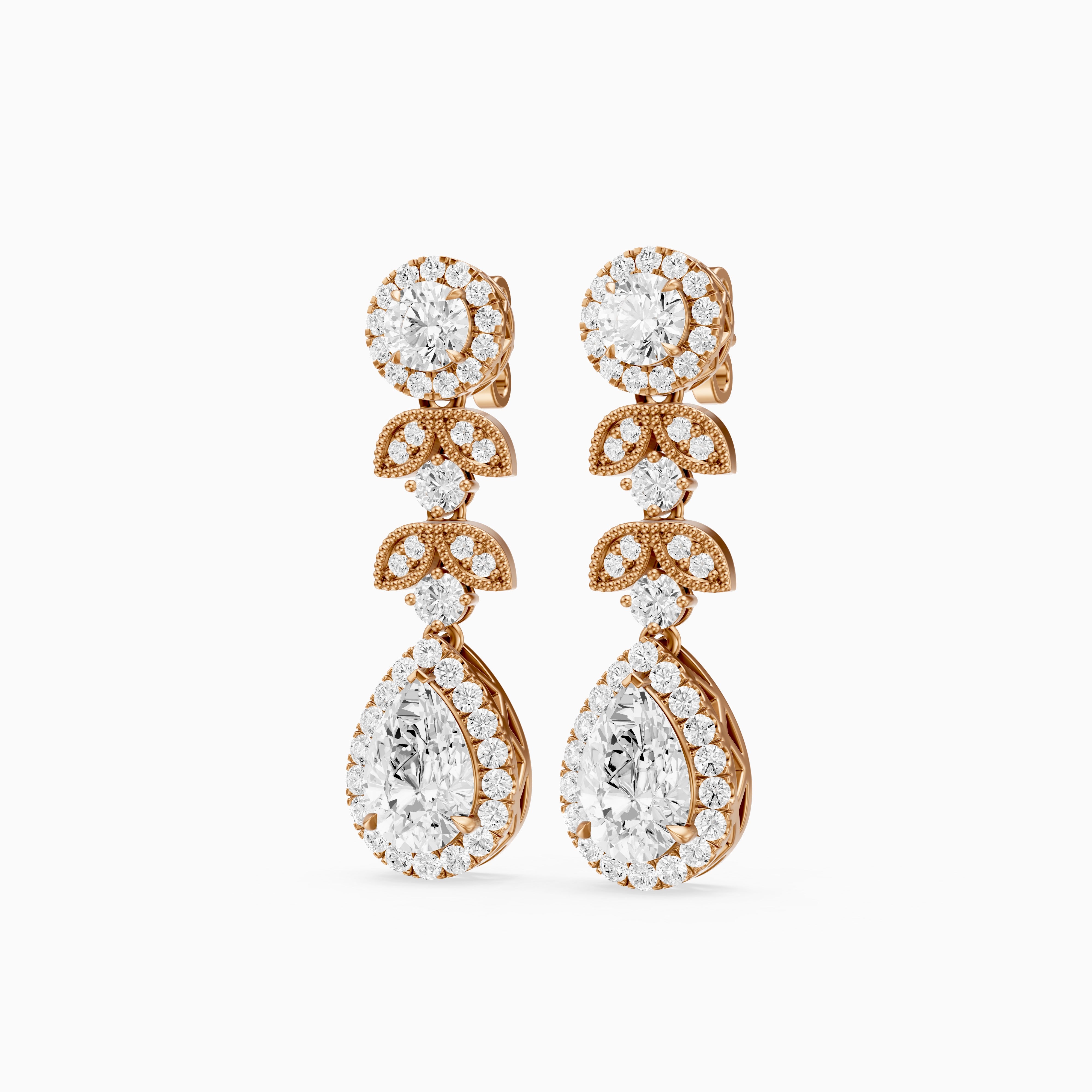 Galilea Pear and Round Vintage Filigree Lab Grown Diamond Drop Earrings