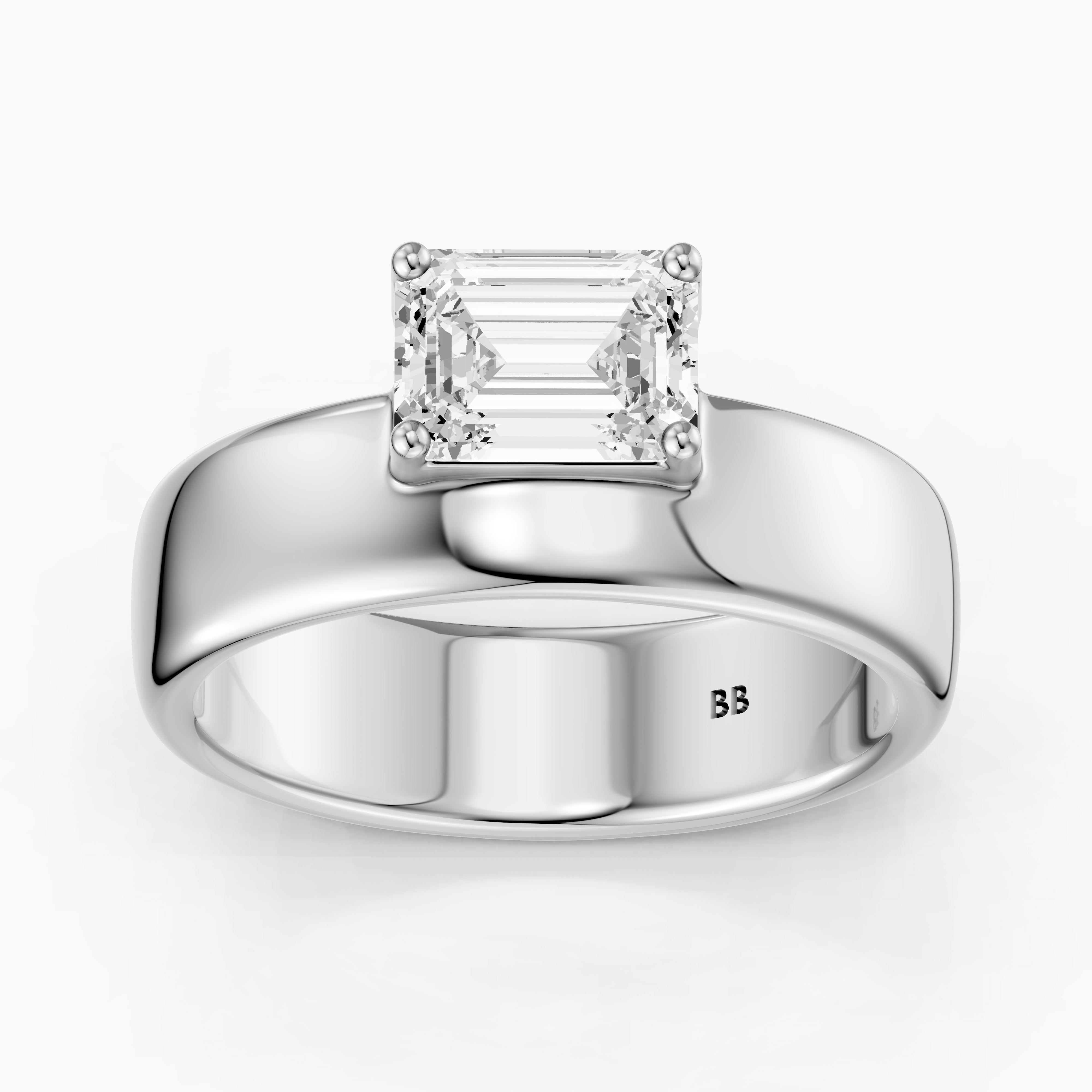 Zofia Asscher Cut Lab Diamond Solitaire Prong Set Cigar Band