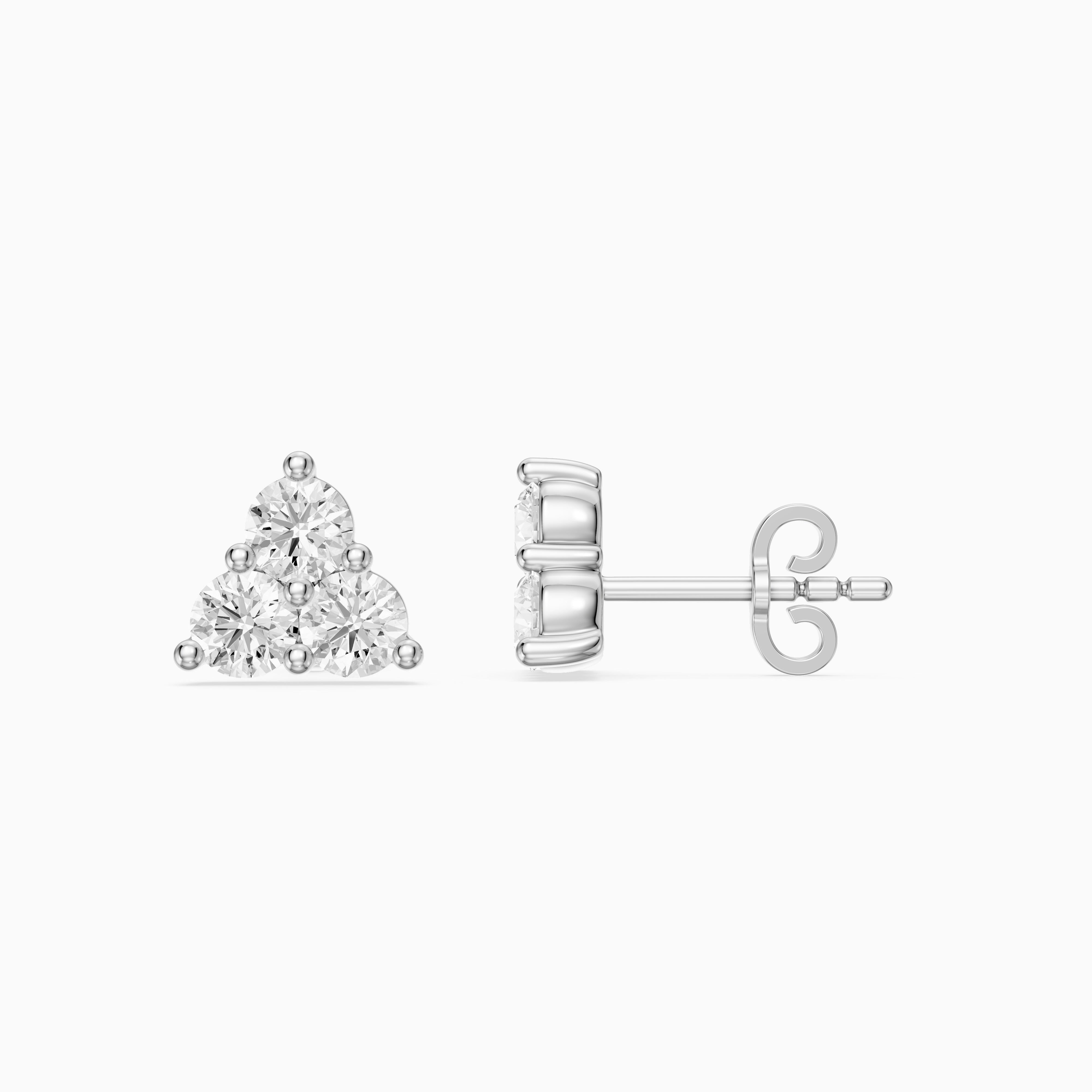 Roisin Round Cut Lab Grown Diamond Three Stone Cluster Earrings