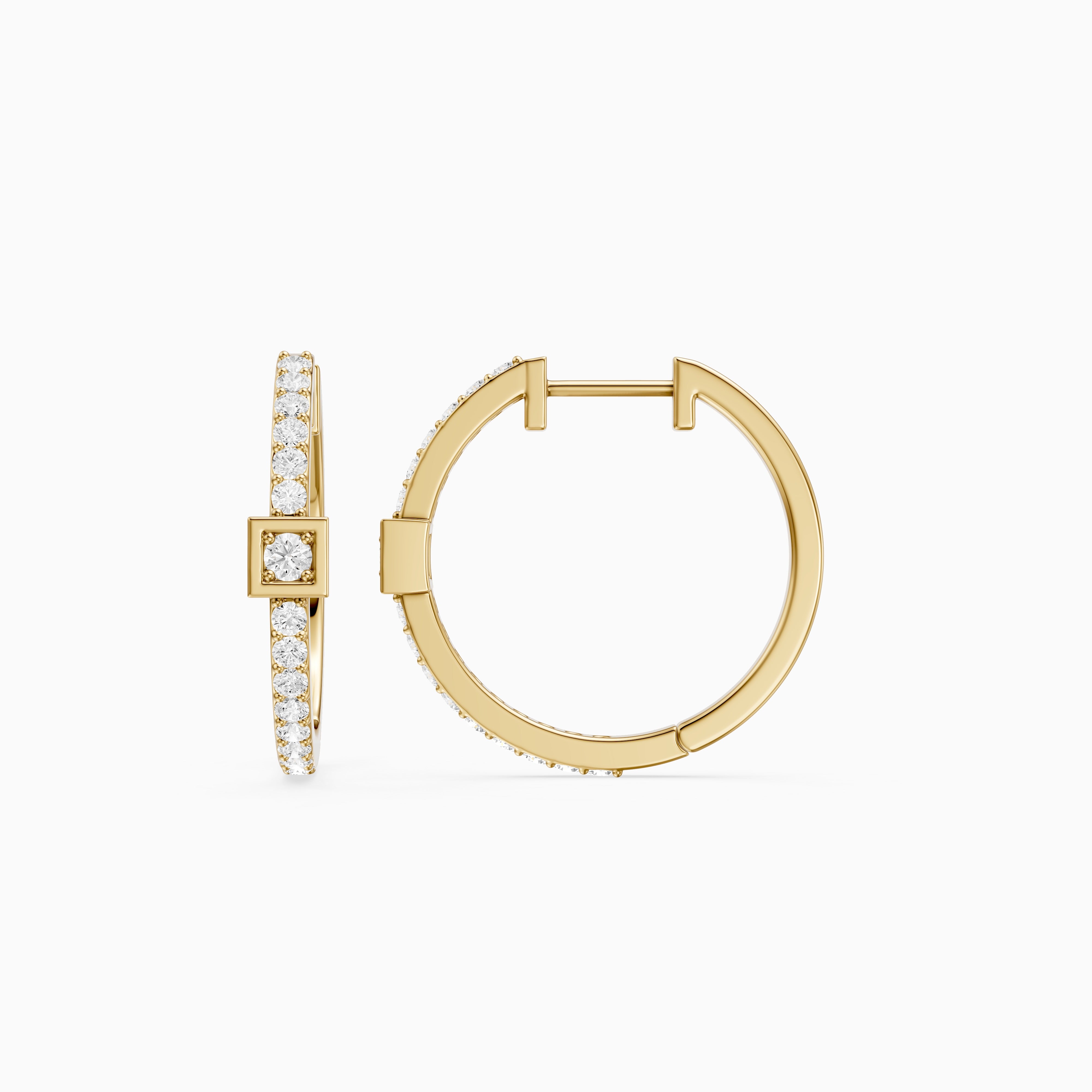 Emese Round Lab Grown Diamond Square Station Petite Hoop Earrings