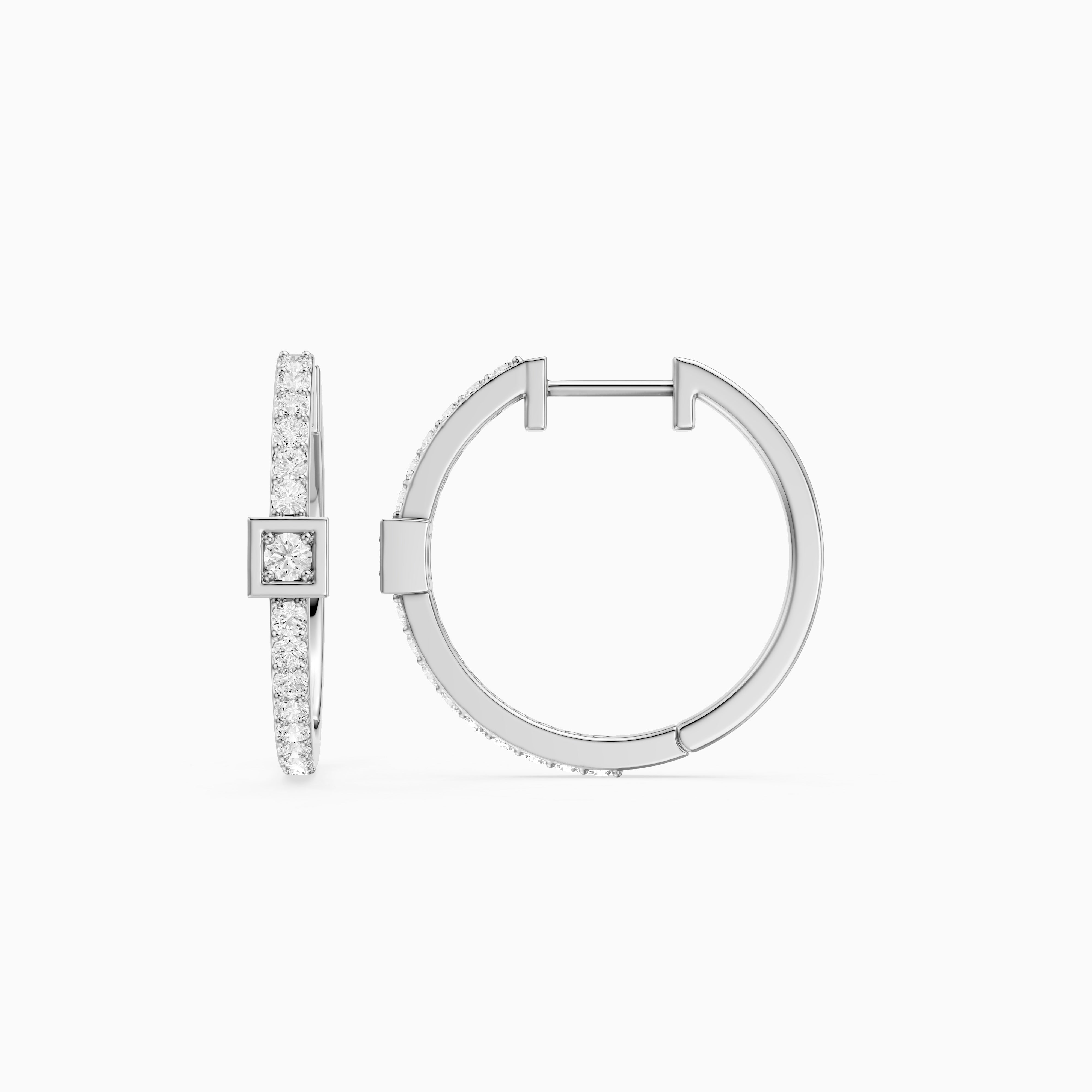 Emese Round Lab Grown Diamond Square Station Petite Hoop Earrings