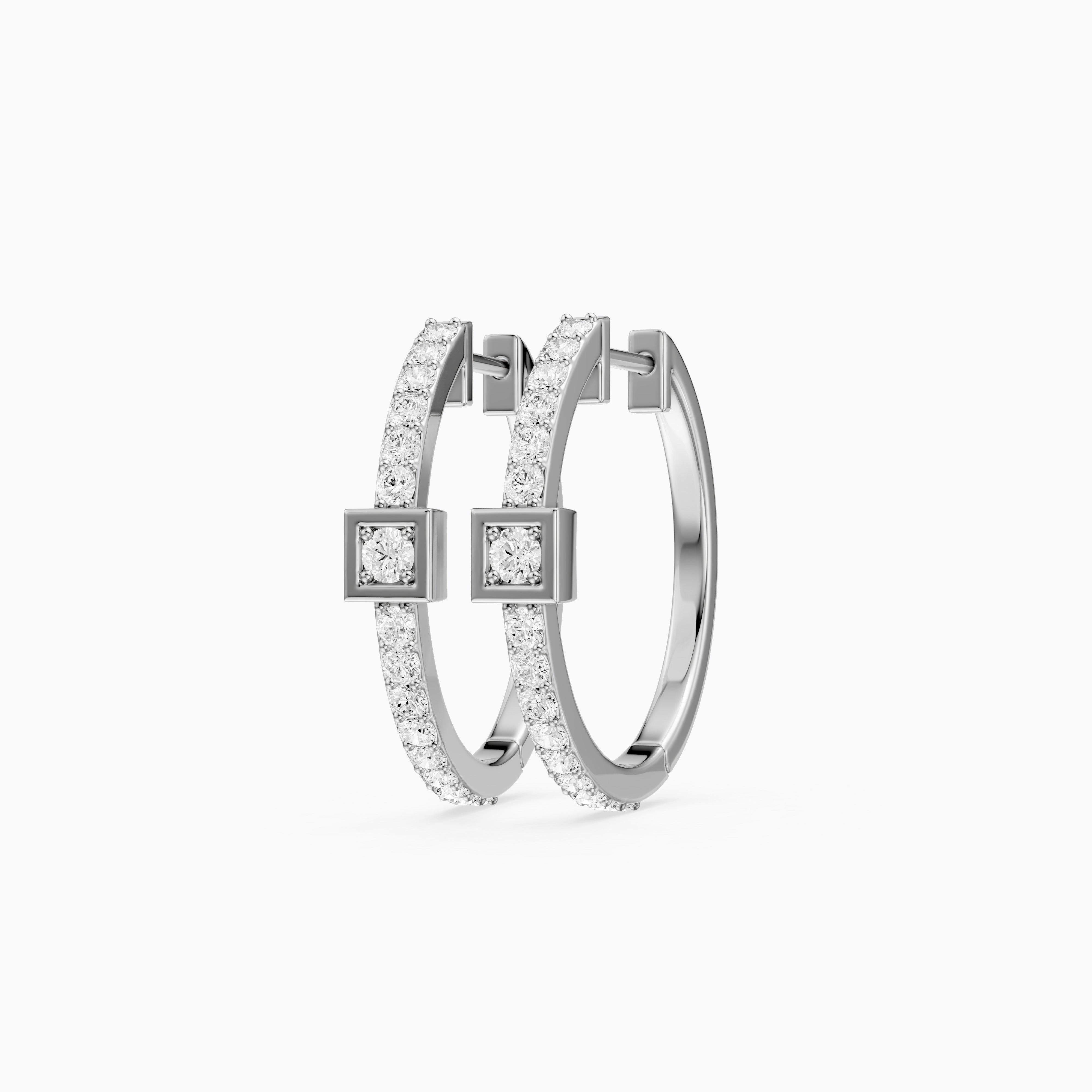 Emese Round Lab Grown Diamond Square Station Petite Hoop Earrings