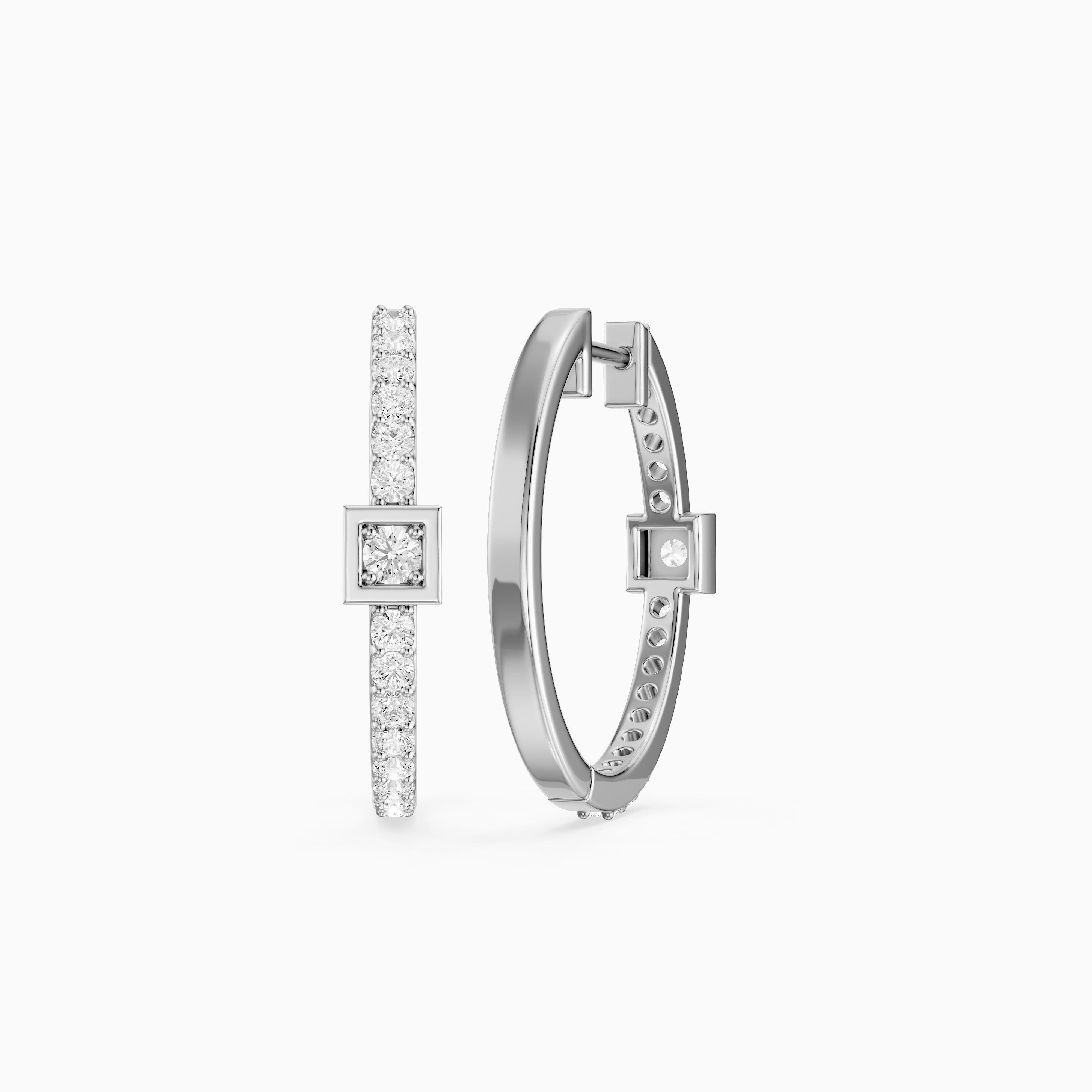 Emese Round Lab Grown Diamond Square Station Petite Hoop Earrings