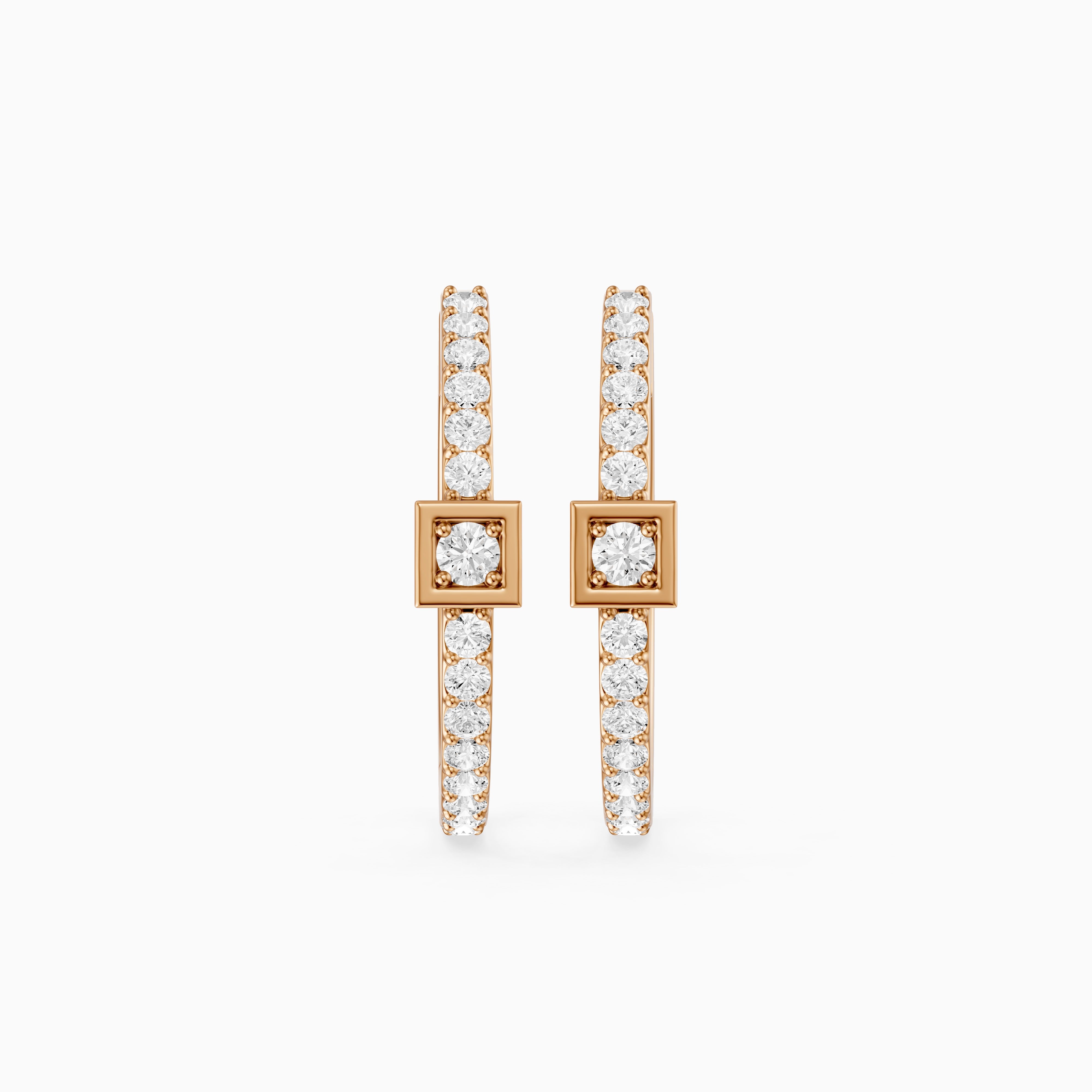 Emese Round Lab Grown Diamond Square Station Petite Hoop Earrings