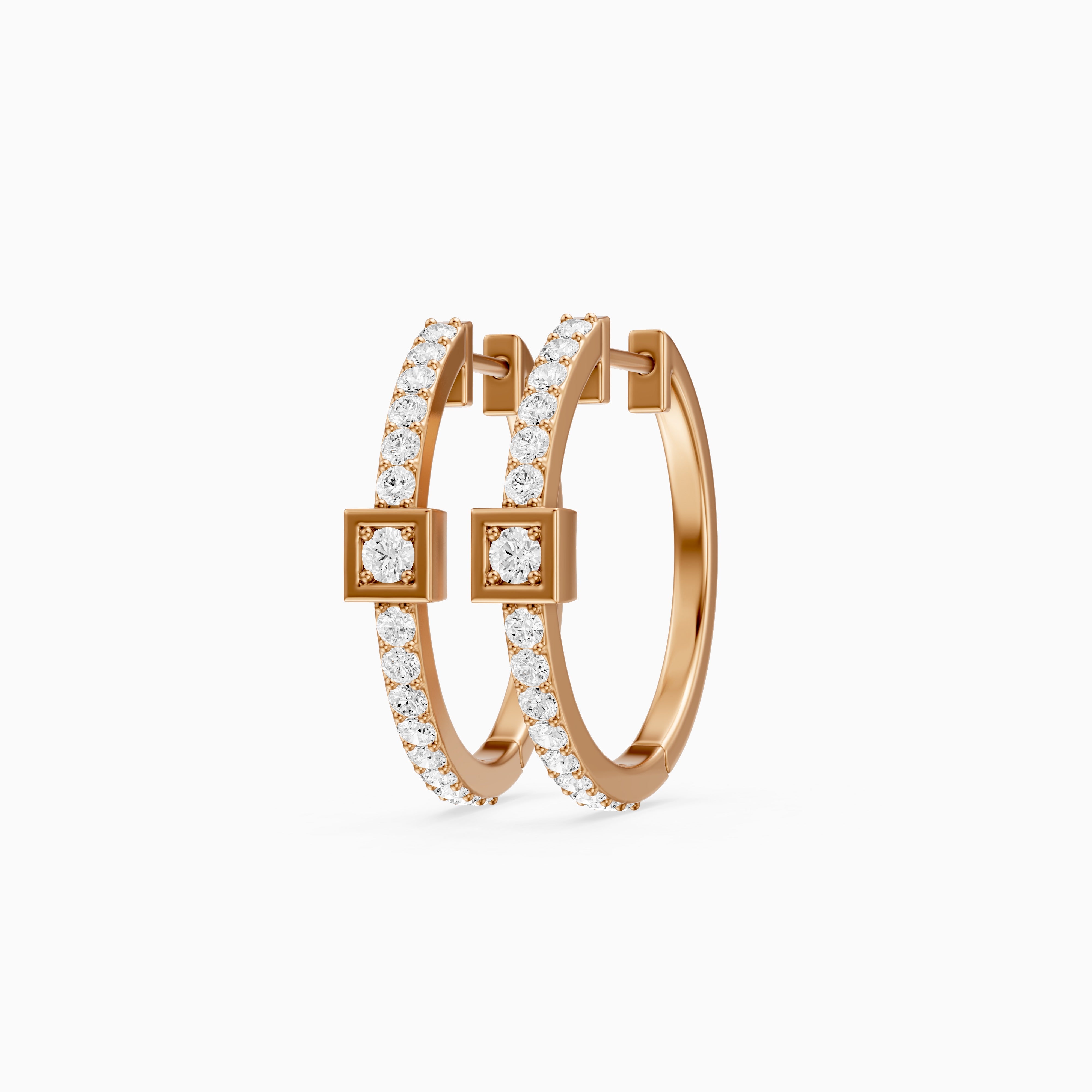 Emese Round Lab Grown Diamond Square Station Petite Hoop Earrings