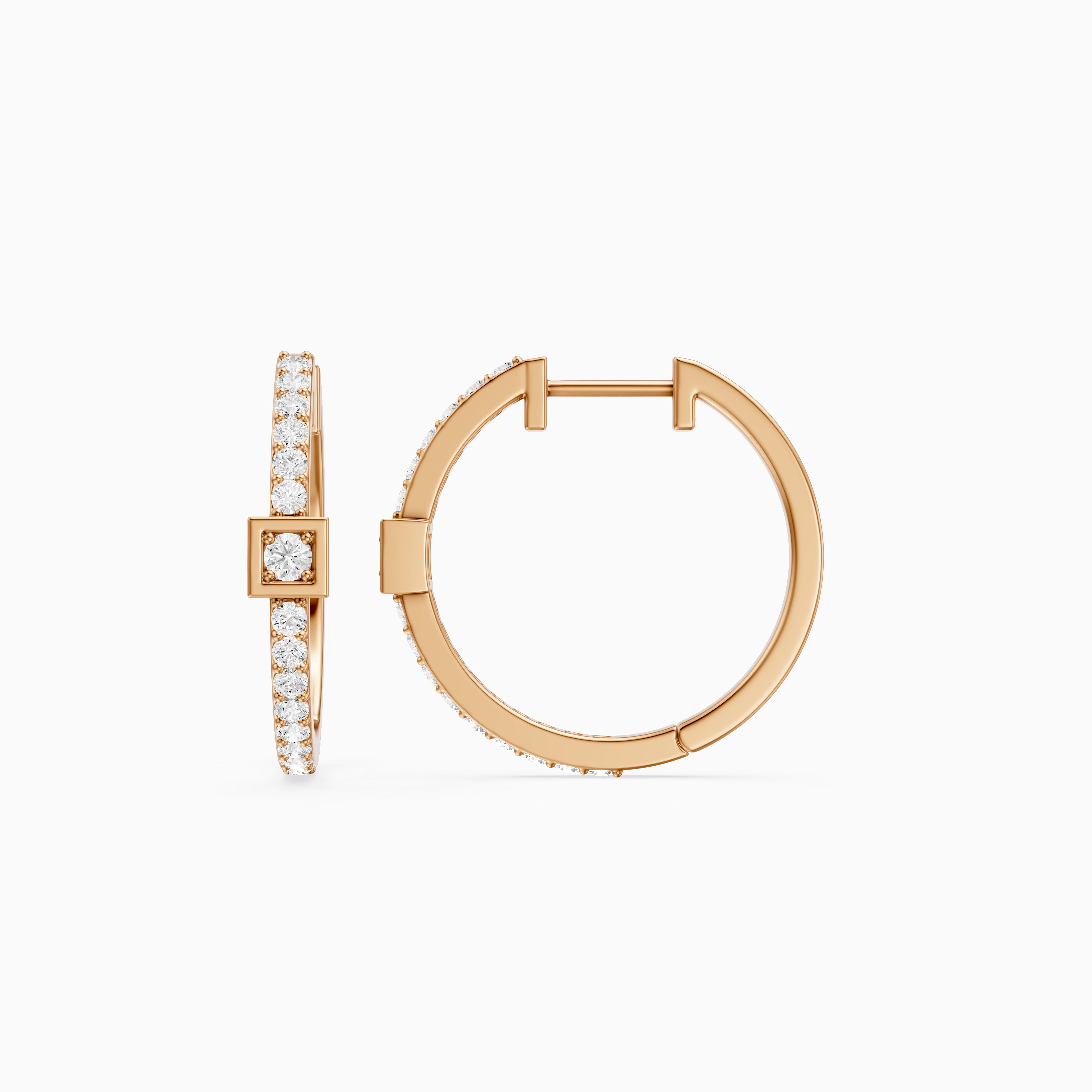 Emese Round Lab Grown Diamond Square Station Petite Hoop Earrings