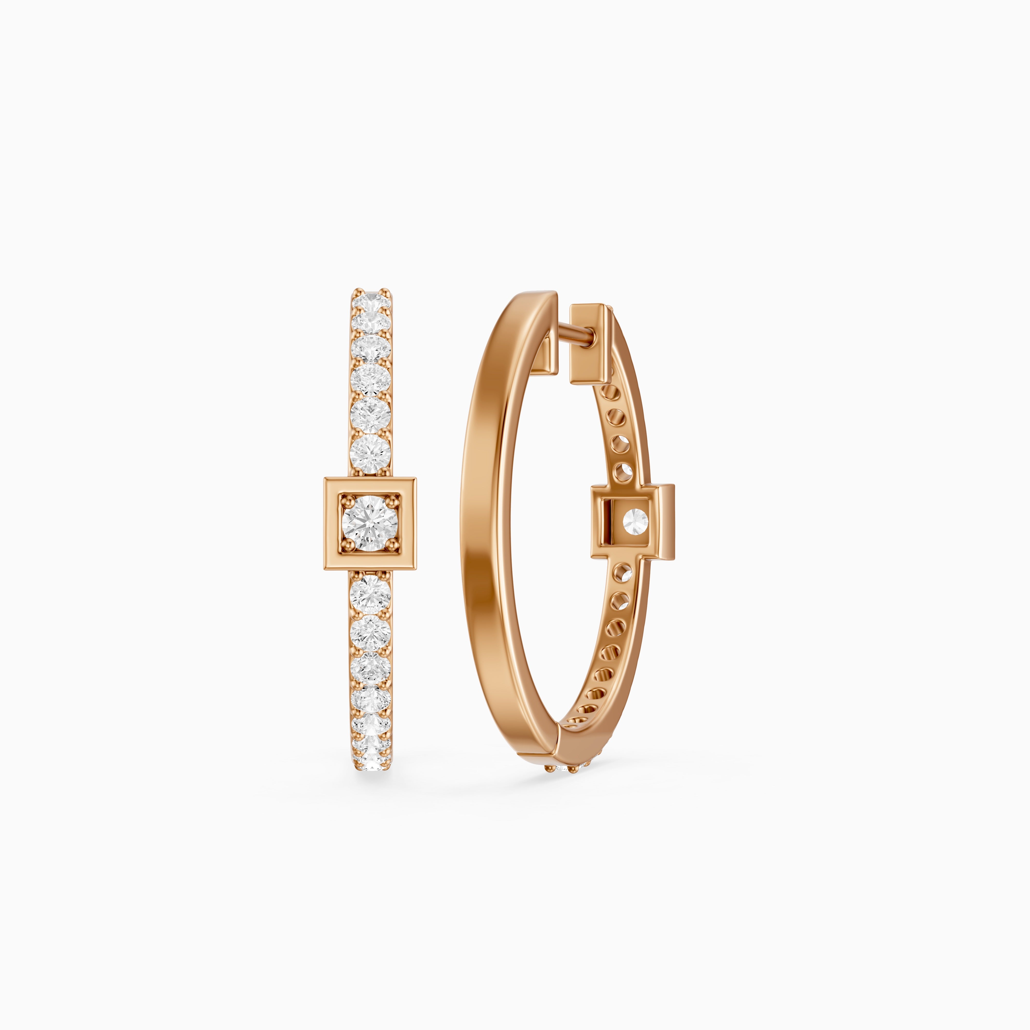 Emese Round Lab Grown Diamond Square Station Petite Hoop Earrings