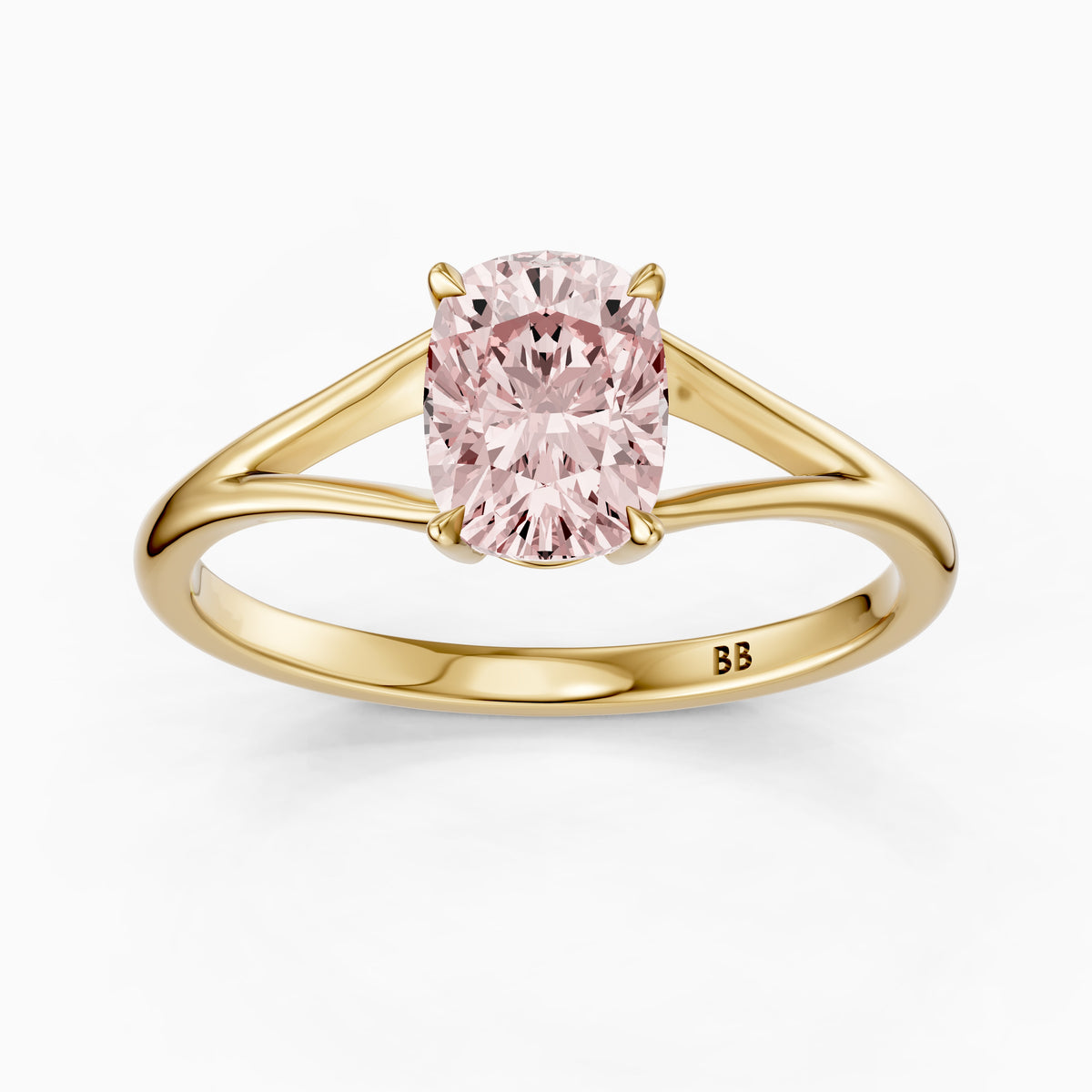 Verity Elongated Cushion Cut Split Shank Solitaire Pink Lab Grown Diamond Ring