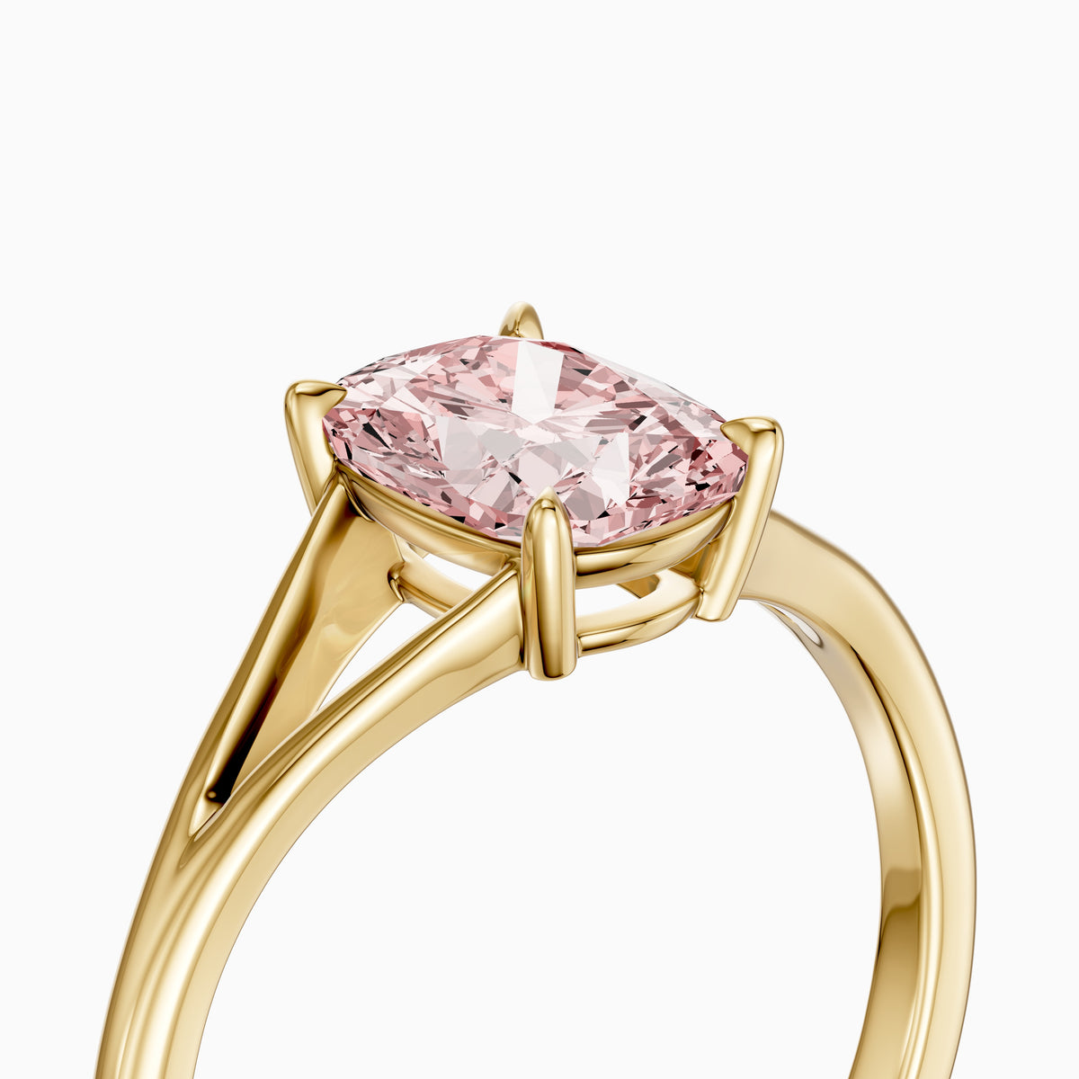 Verity Elongated Cushion Cut Split Shank Solitaire Pink Lab Grown Diamond Ring