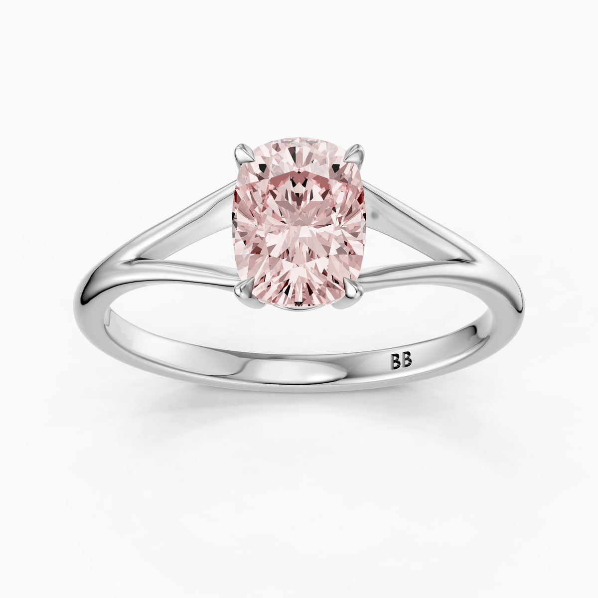 Verity Elongated Cushion Cut Split Shank Solitaire Pink Lab Grown Diamond Ring