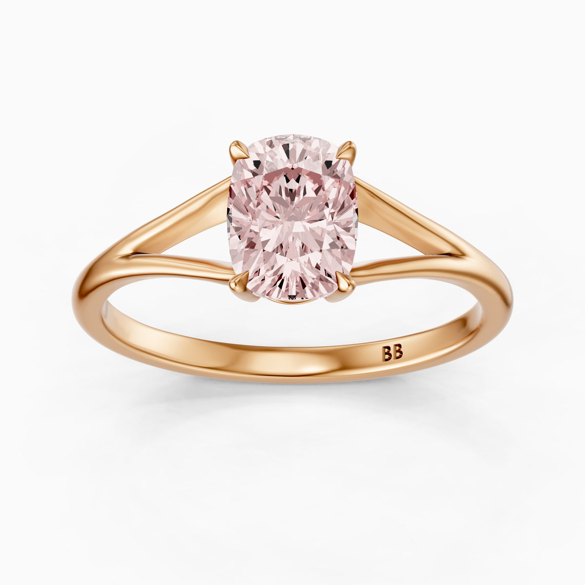 Verity Elongated Cushion Cut Split Shank Solitaire Pink Lab Grown Diamond Ring
