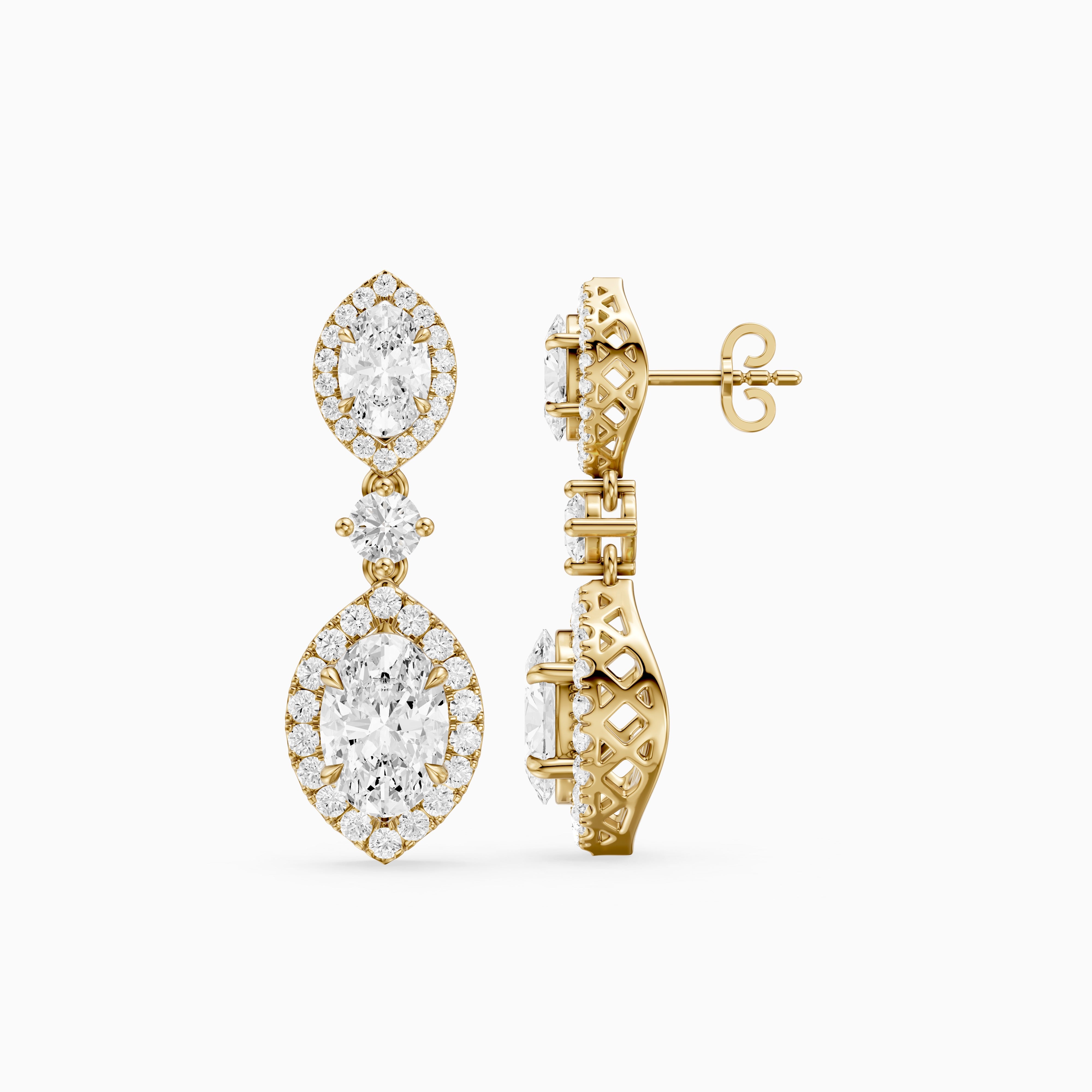 Gwen Oval and Round Lab Grown Diamond Halo Drop Earrings