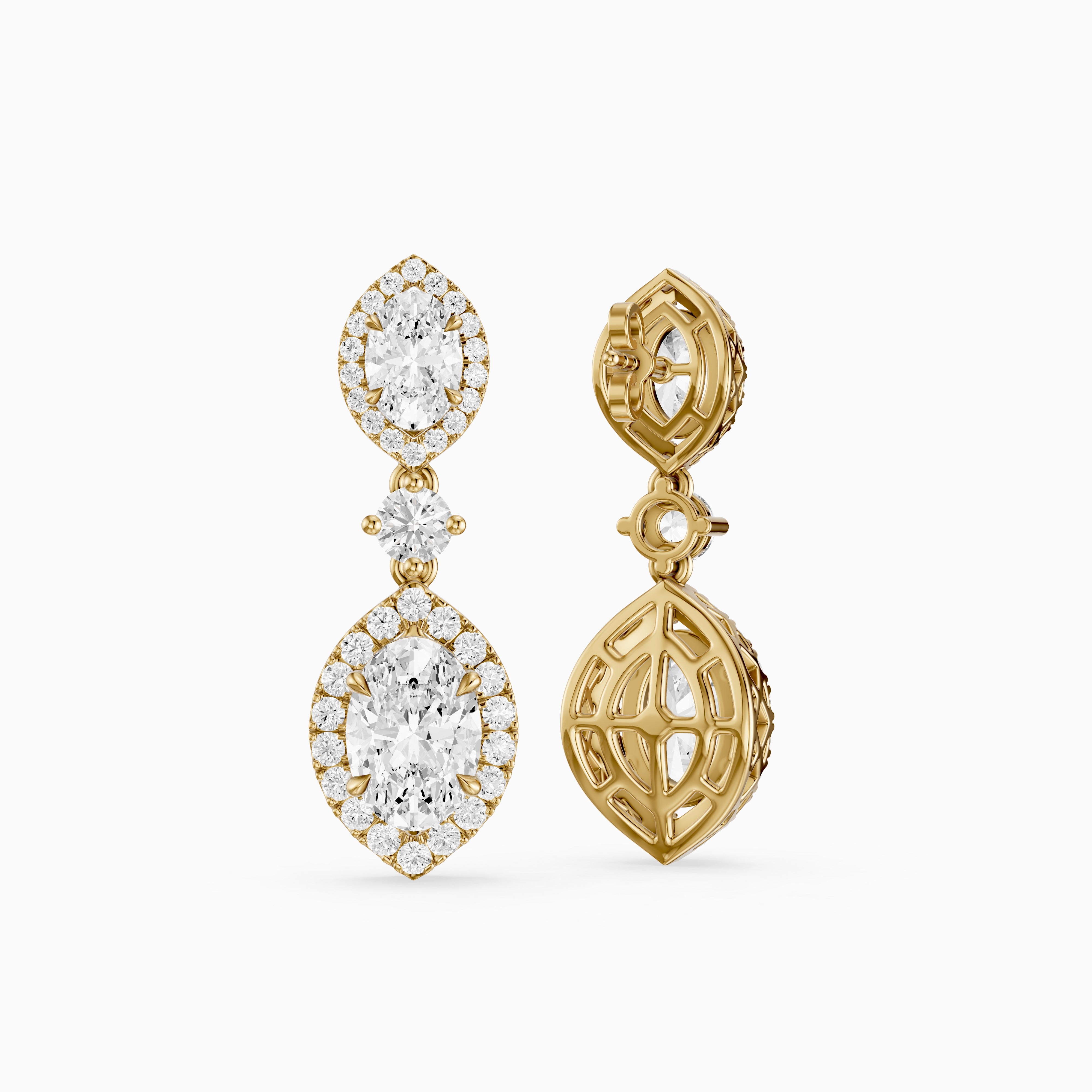 Gwen Oval and Round Lab Grown Diamond Halo Drop Earrings