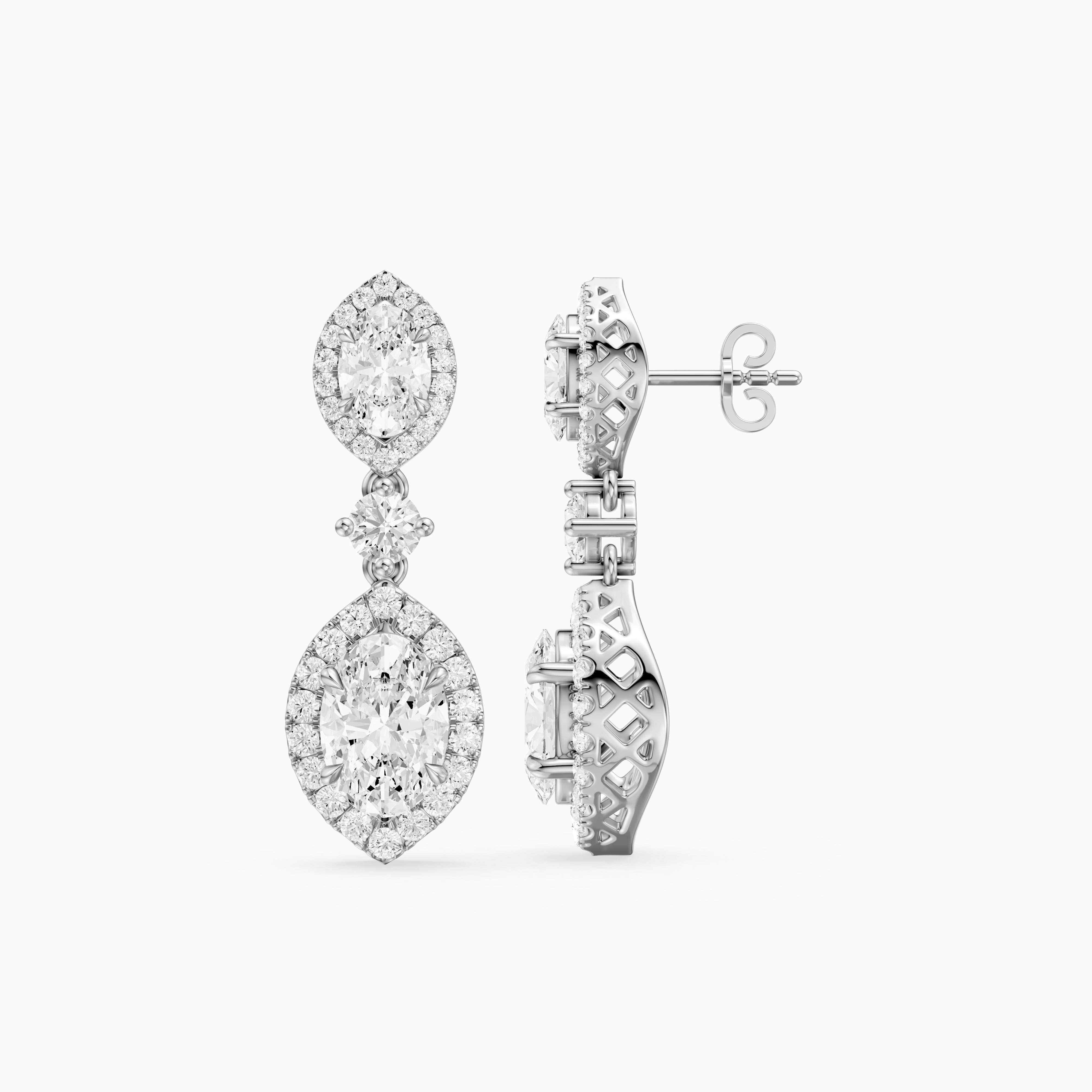 Gwen Oval and Round Lab Grown Diamond Halo Drop Earrings