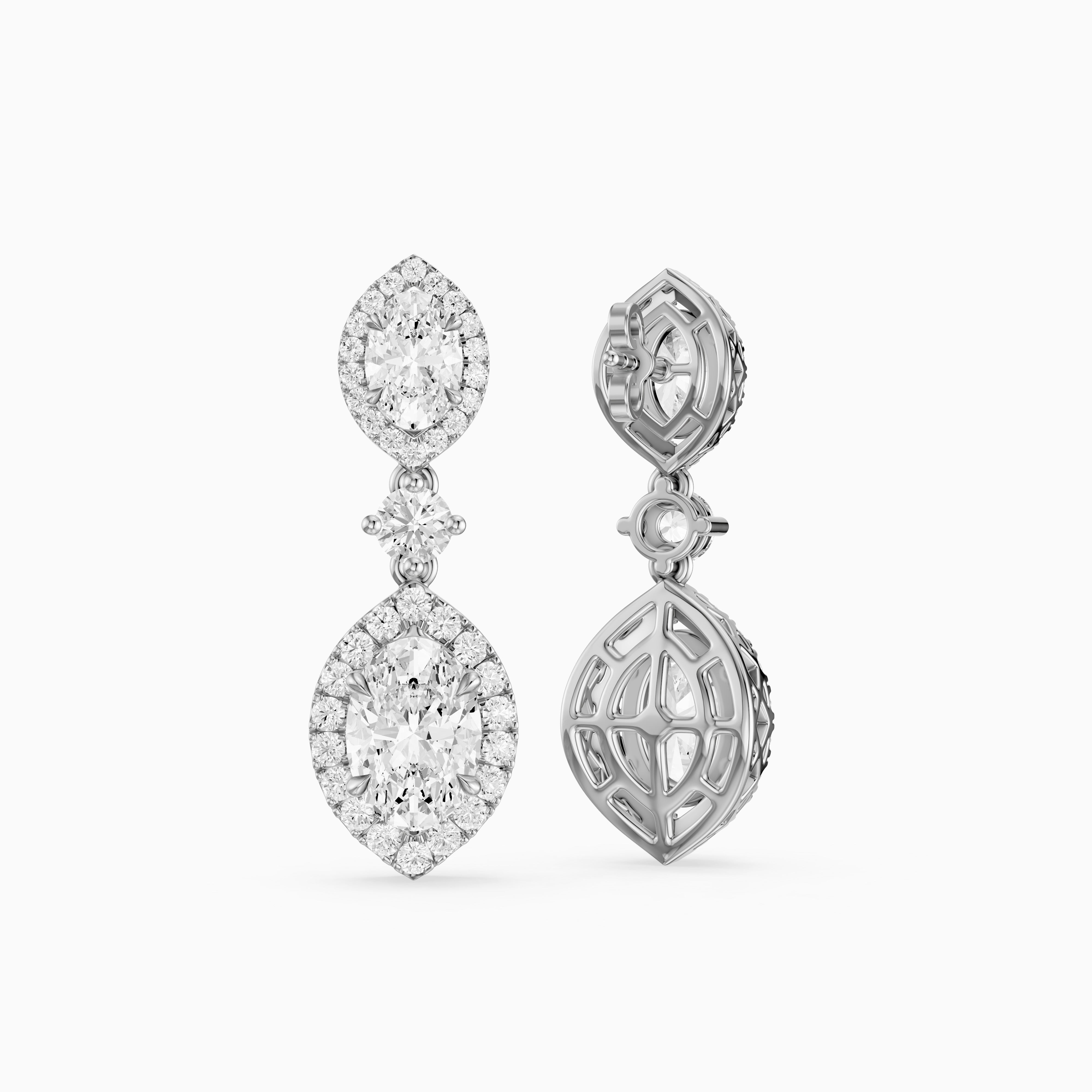 Gwen Oval and Round Lab Grown Diamond Halo Drop Earrings